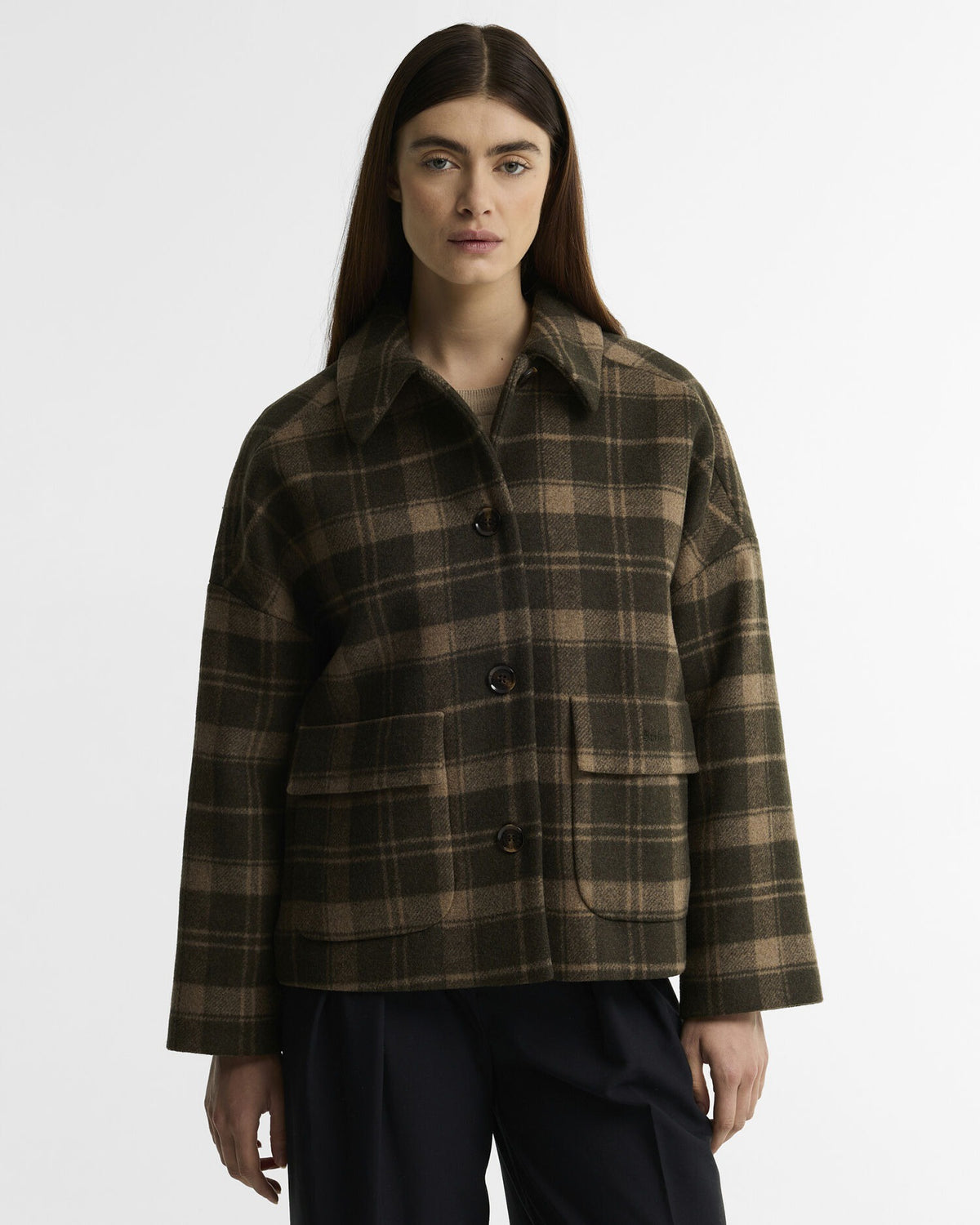 Myla Checked Wool Coat - Olive/Biscuit Check