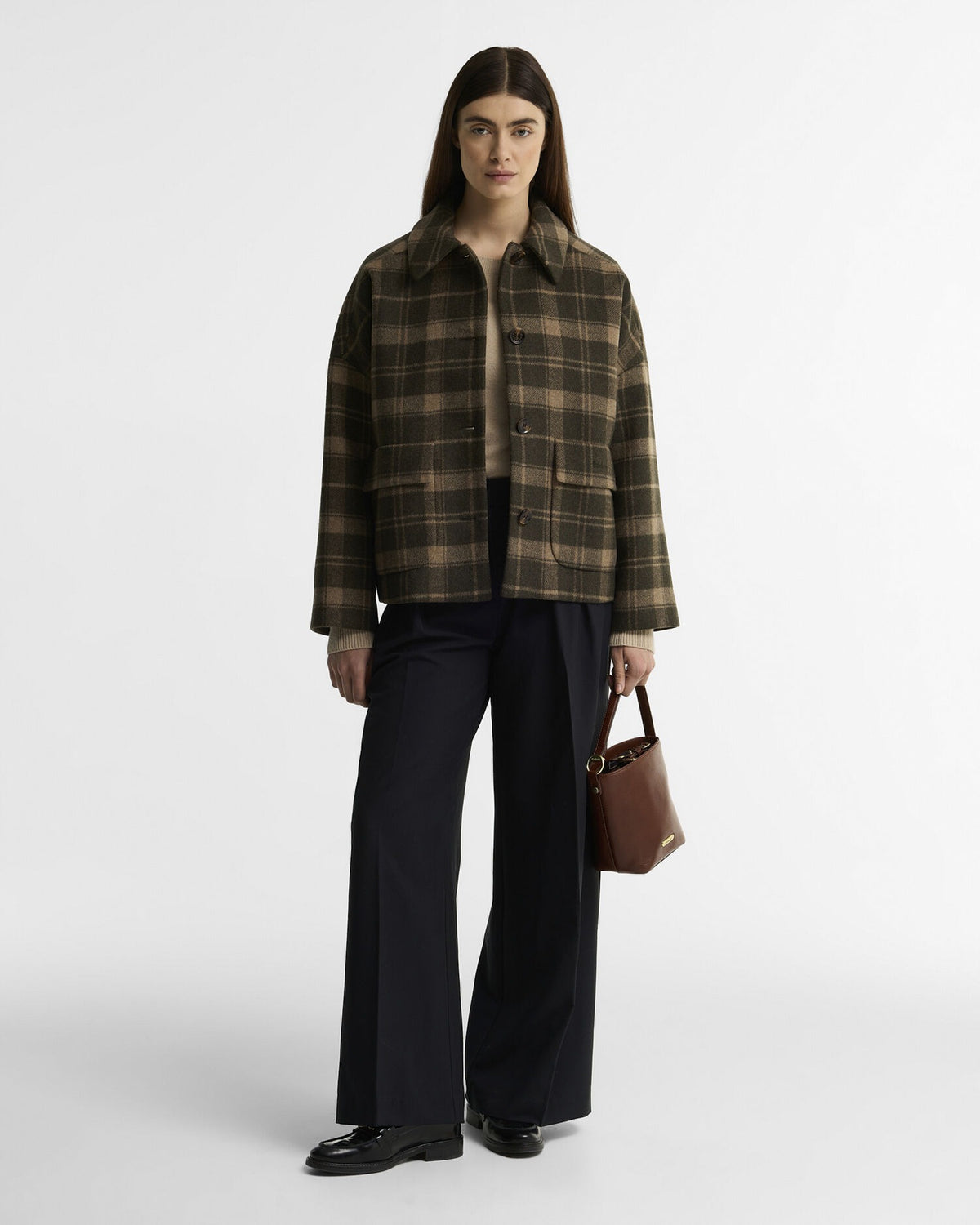 Myla Checked Wool Coat - Olive/Biscuit Check