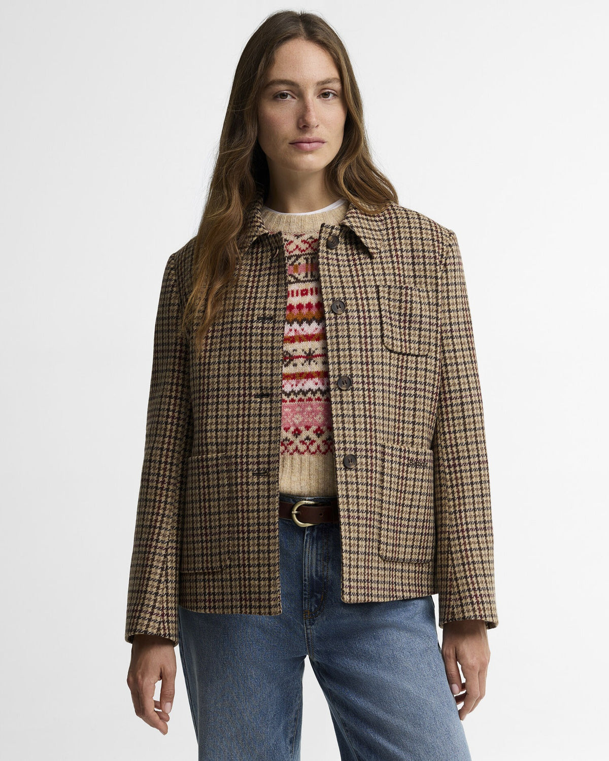 Austen Wool Tailored Jacket - Classic Beige Check