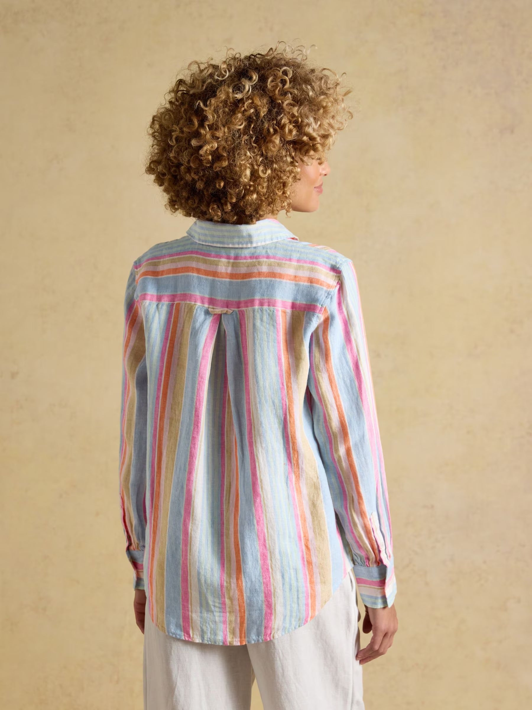 Anna Multi Striped Long Sleeve Pure Linen Shirt