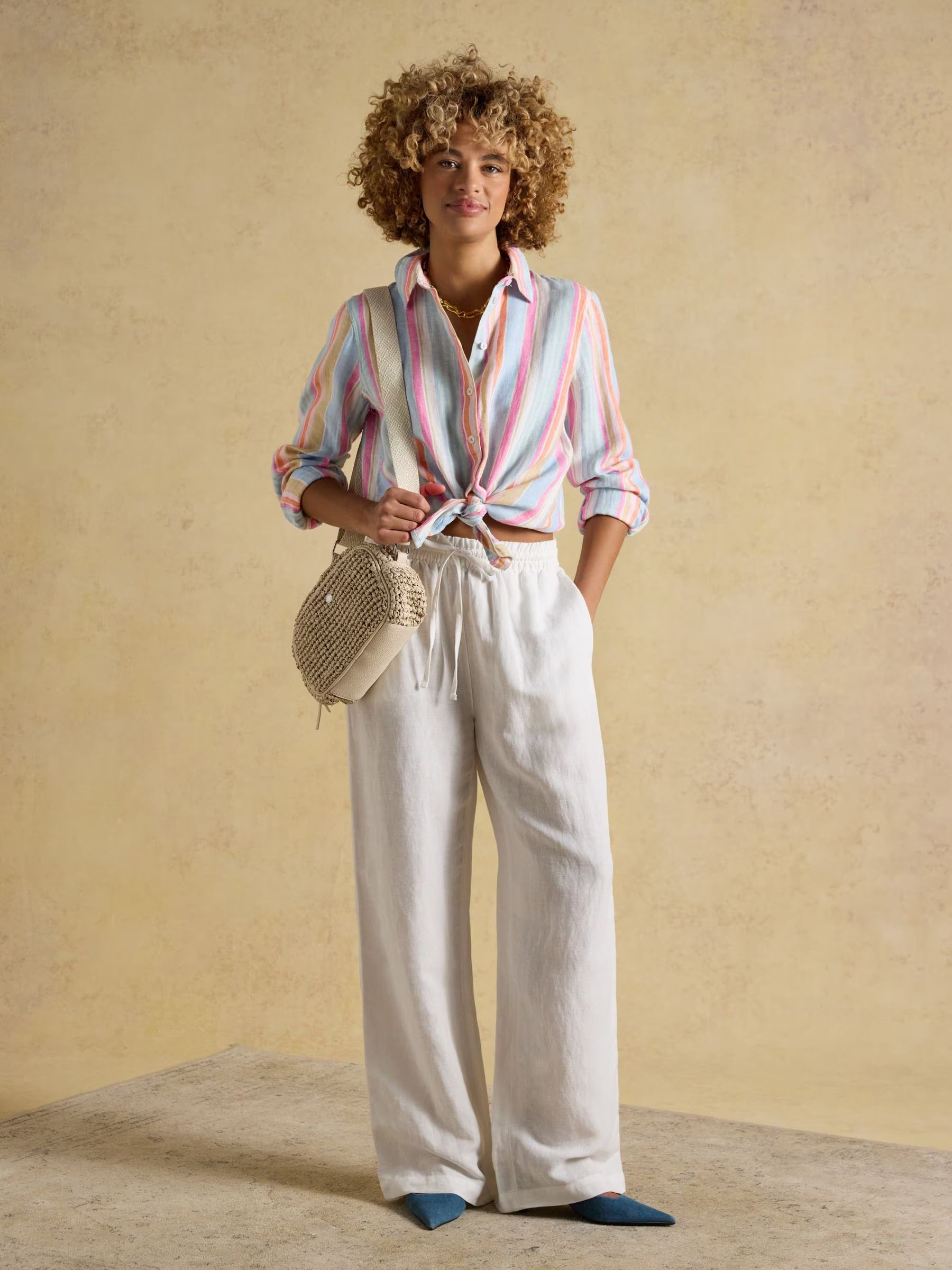 Anna Multi Striped Long Sleeve Pure Linen Shirt