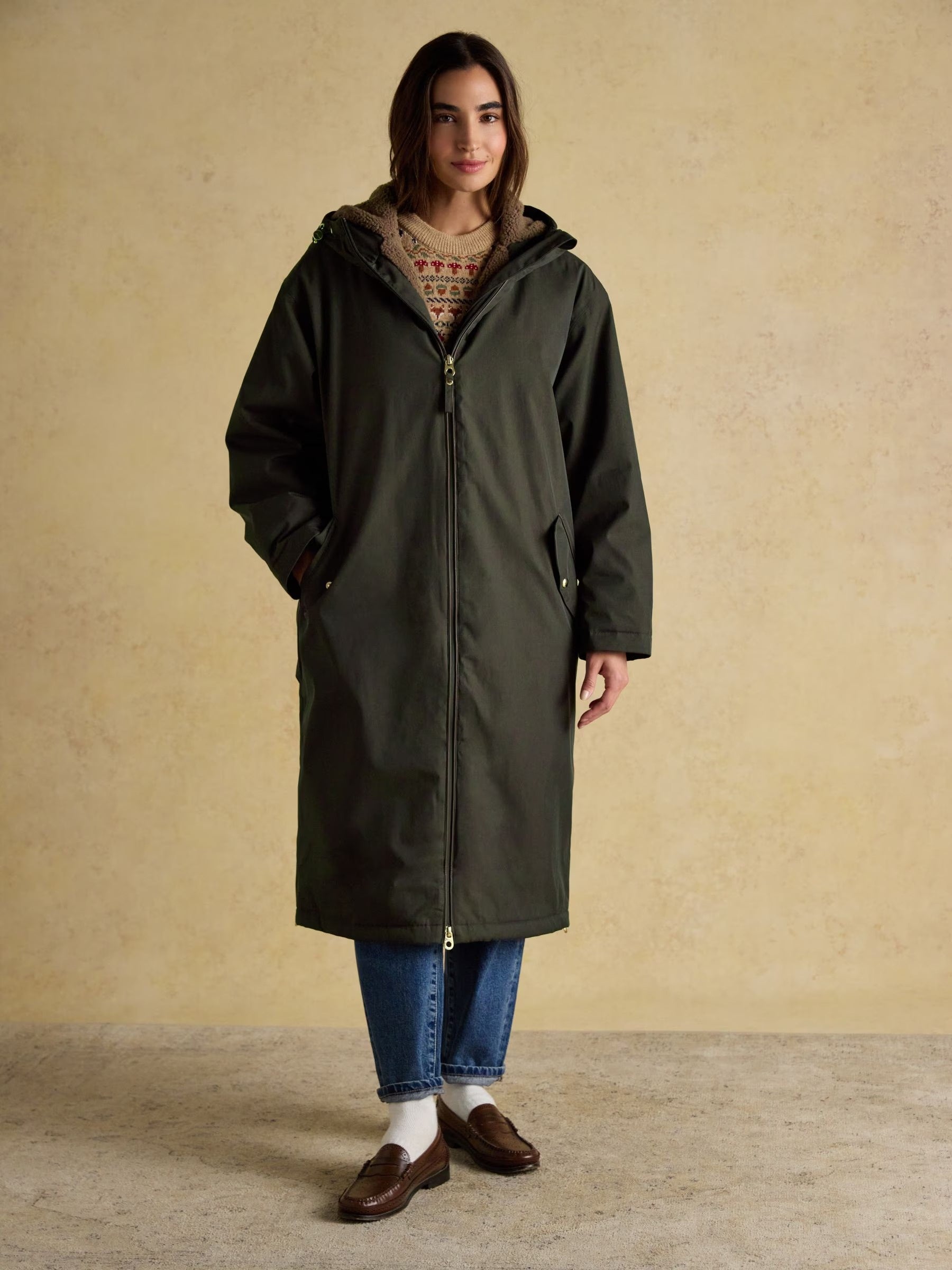 Coverall Green Oversized Fleece Lined Waterproof Coat