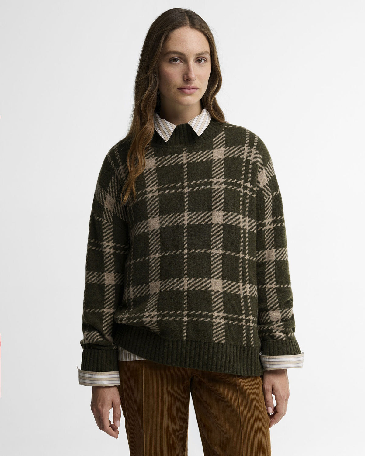 Delilah Tartan Wool Jumper - Olive Multi
