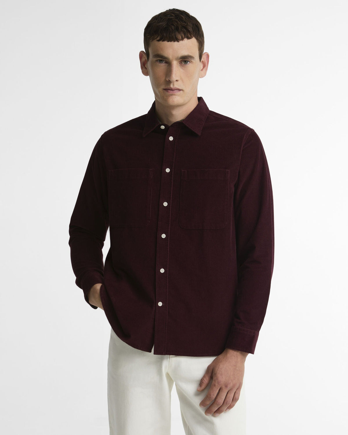 Cord Authentic-Fit Long-Sleeved Shirt - Burgundy