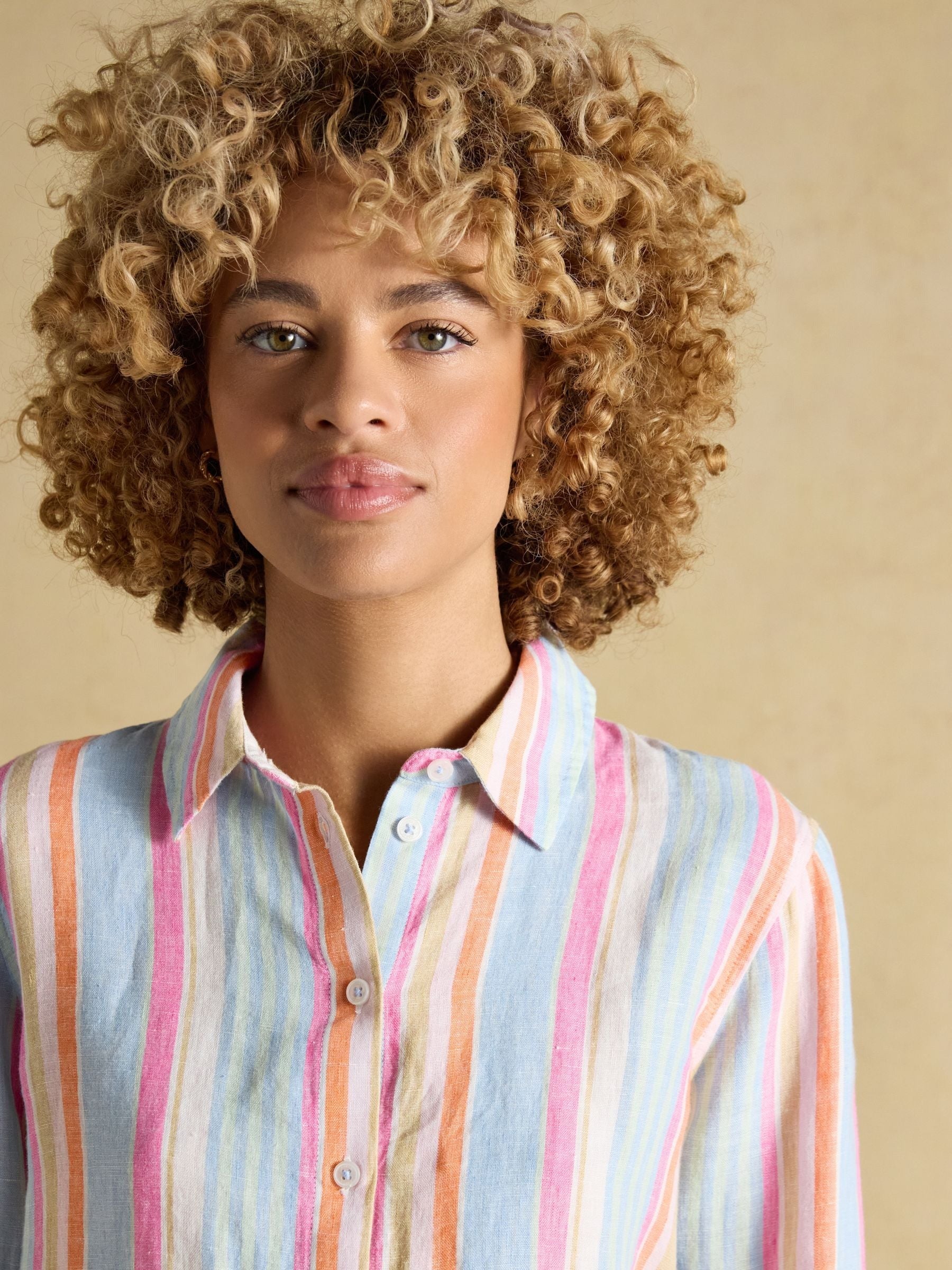 Anna Multi Striped Long Sleeve Pure Linen Shirt