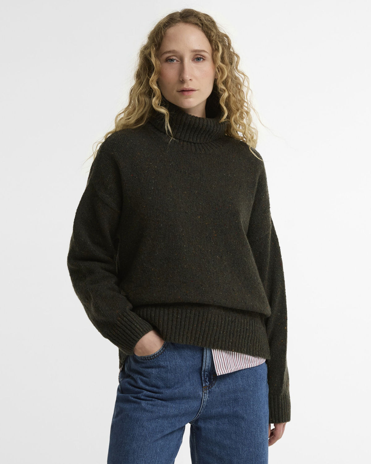 Stanford Fleck Rollneck Wool Jumper - Olive