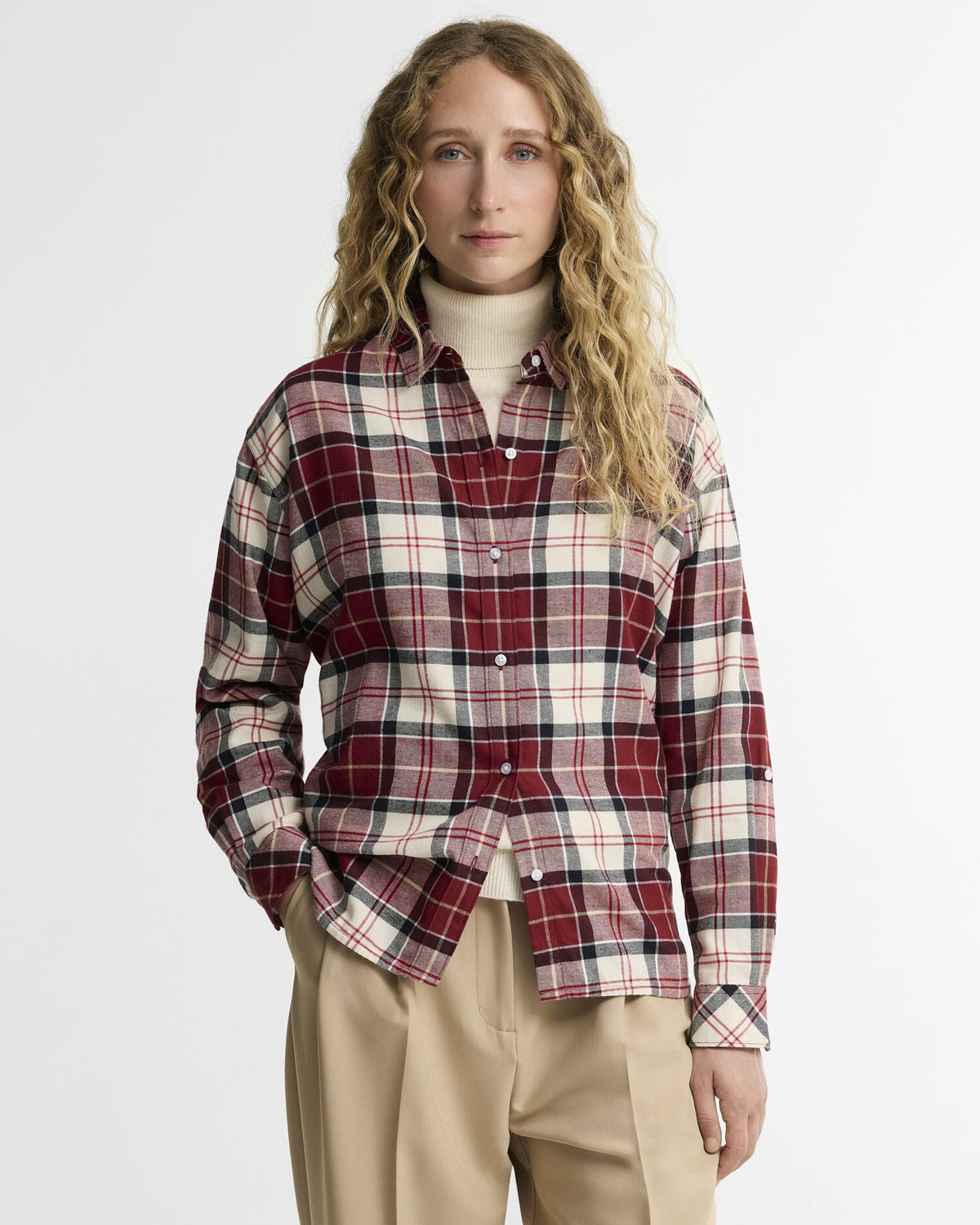Elishaw Relaxed Long-Sleeved Shirt - Lt Cardinal Tartan