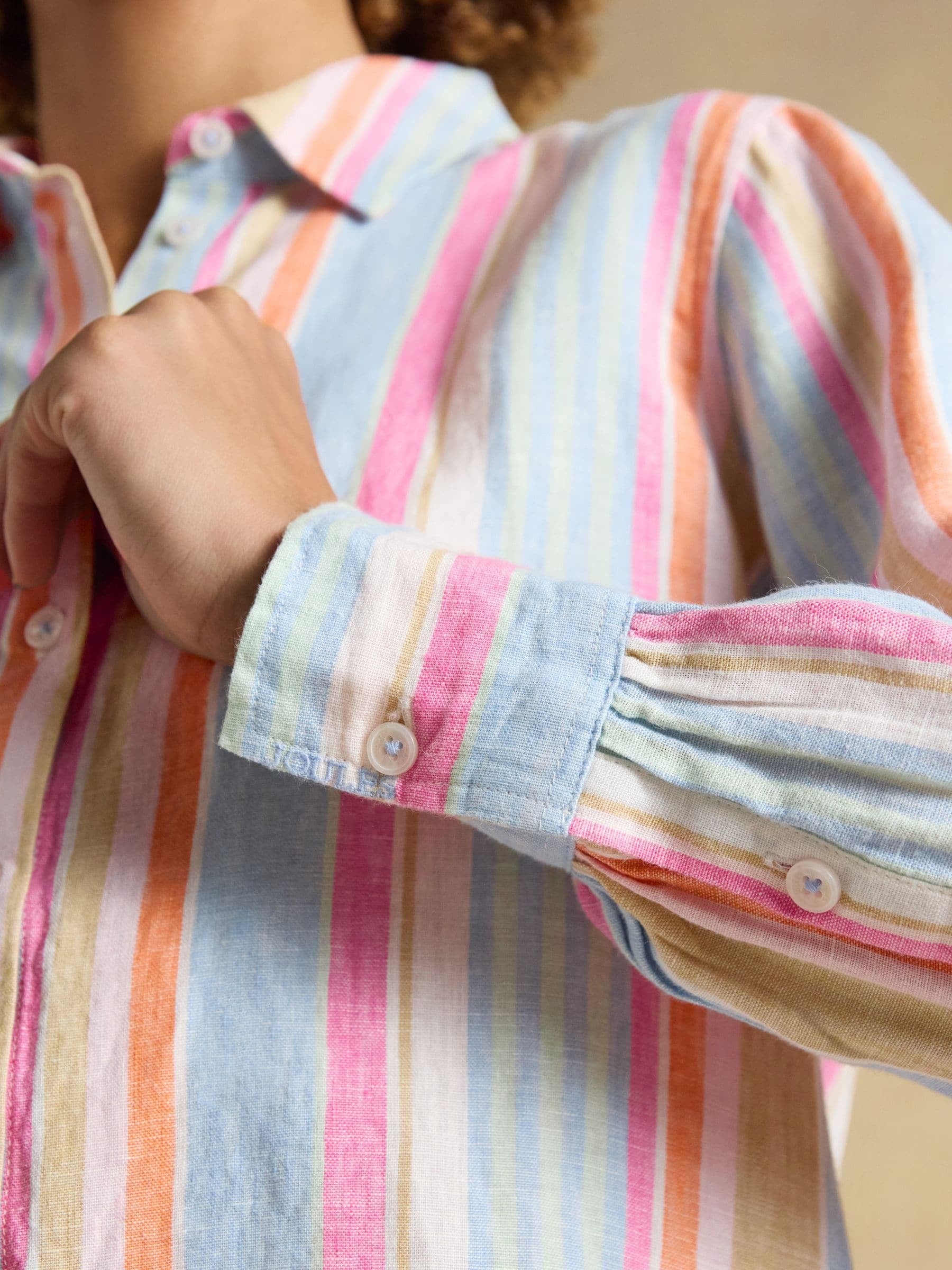 Anna Multi Striped Long Sleeve Pure Linen Shirt