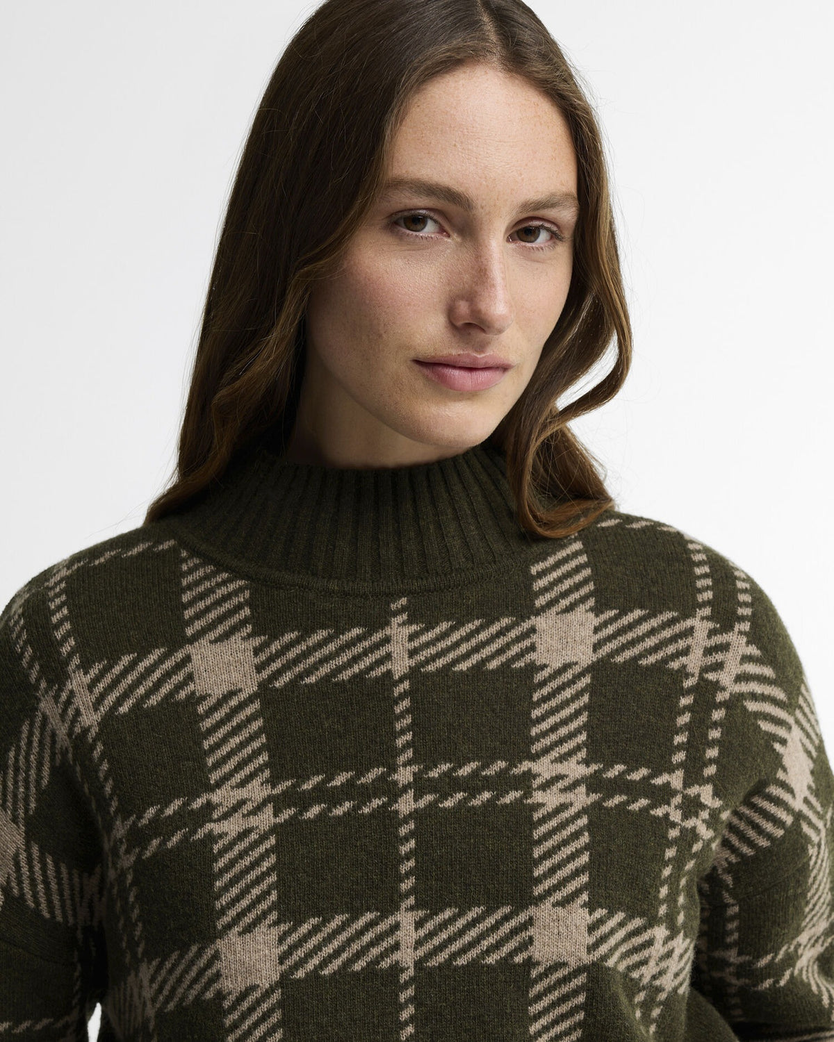 Delilah Tartan Wool Jumper - Olive Multi