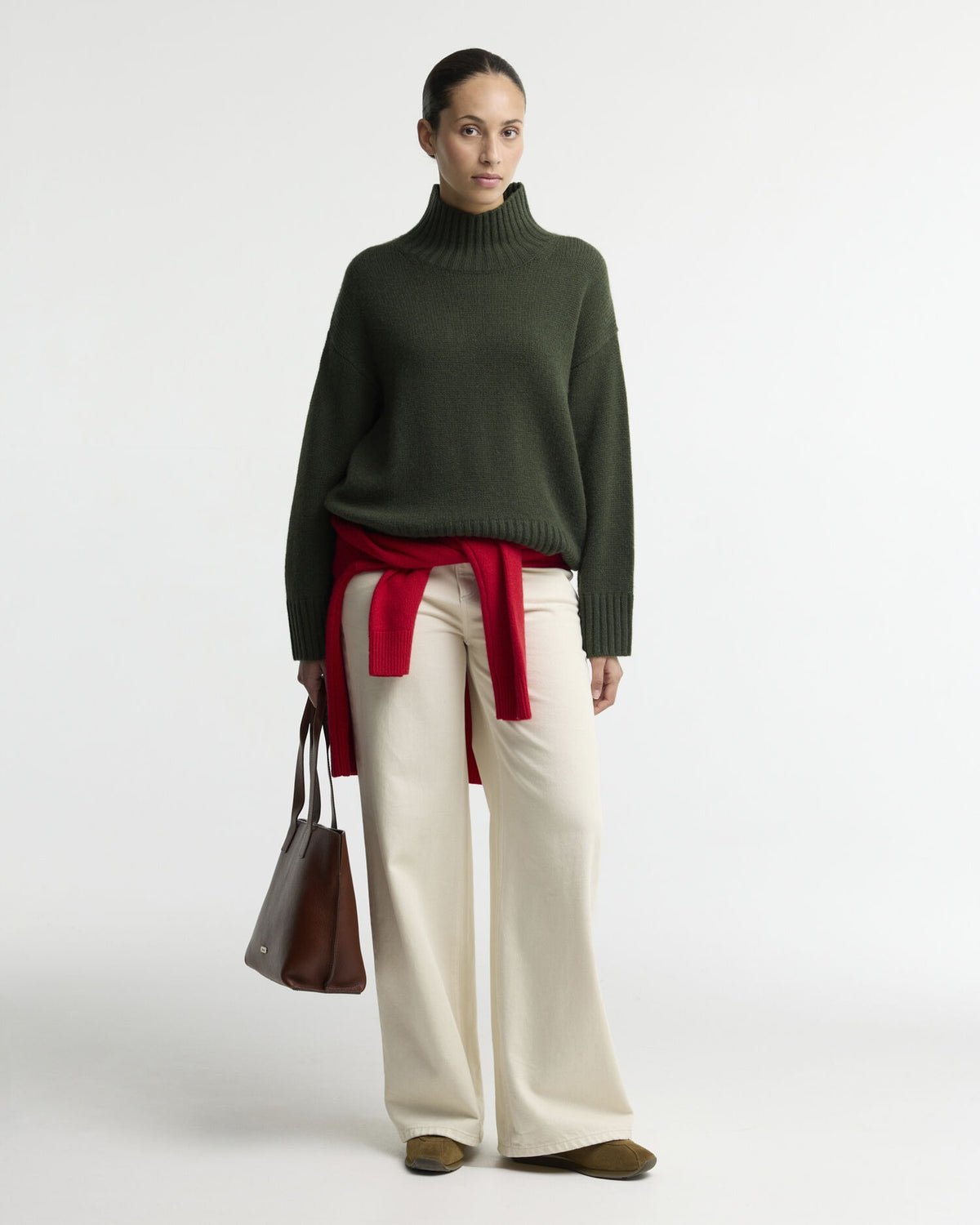Woodhouse Cashmere-Blend Funnel Neck Jumper - Olive