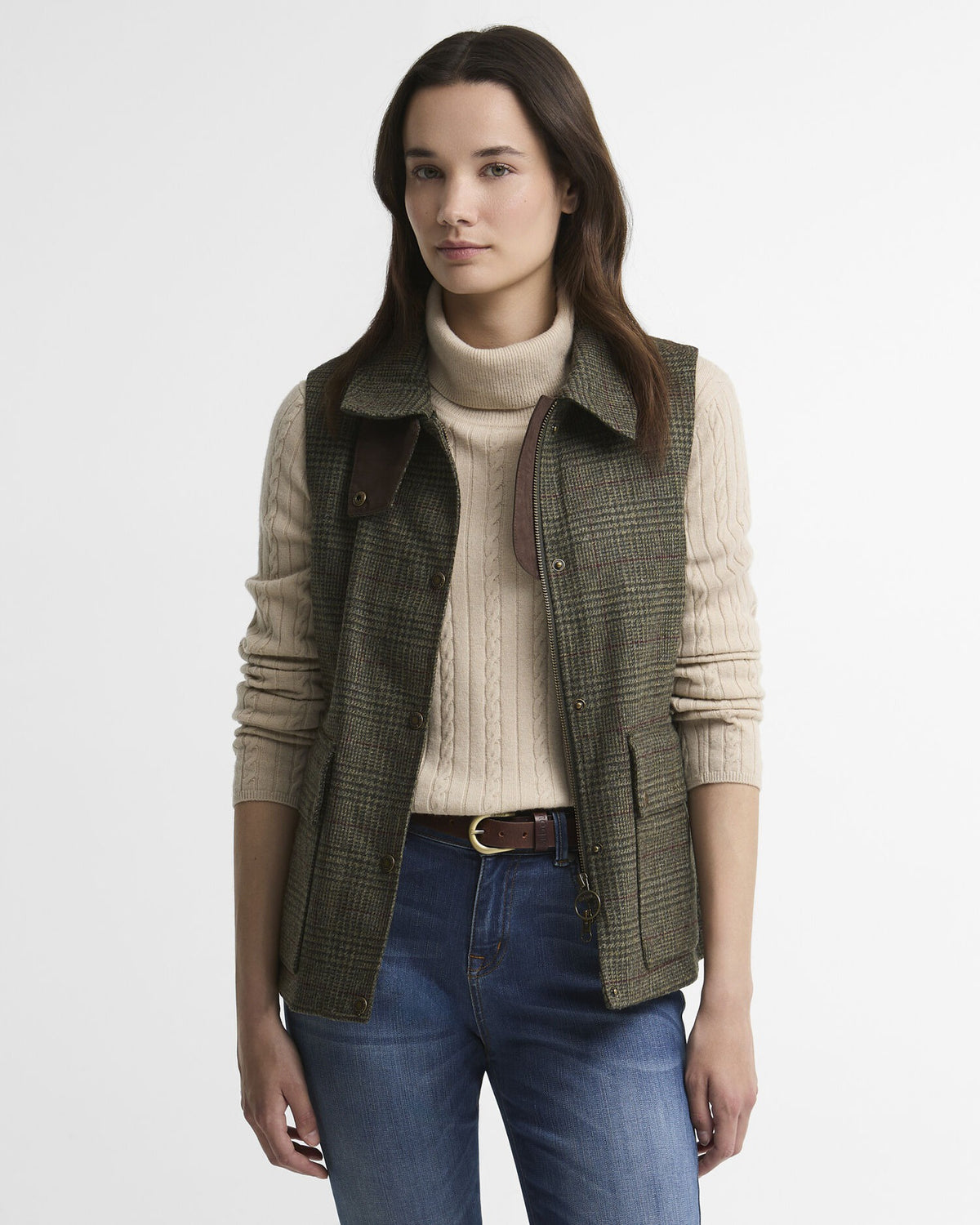 Joyce Wool Gilet - Olive Price Of Wales Check