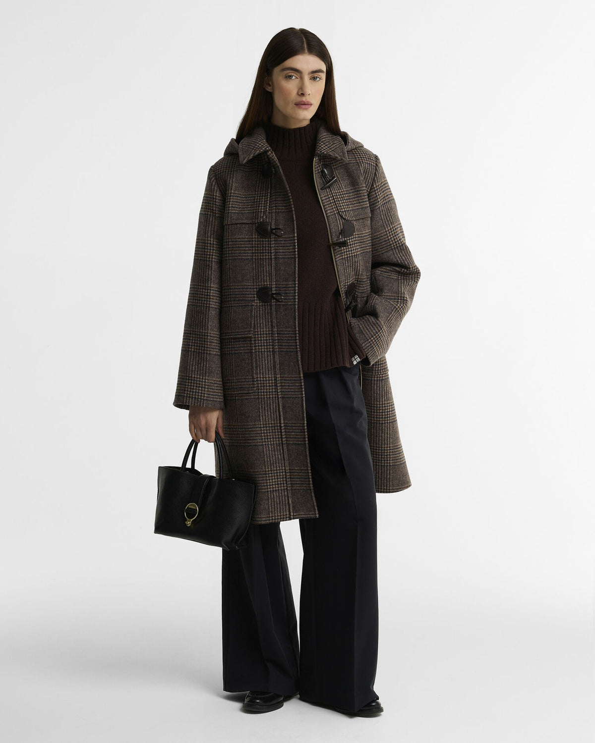 Melody Check Wool Duffle Coat - Prince Of Wales/Ganache