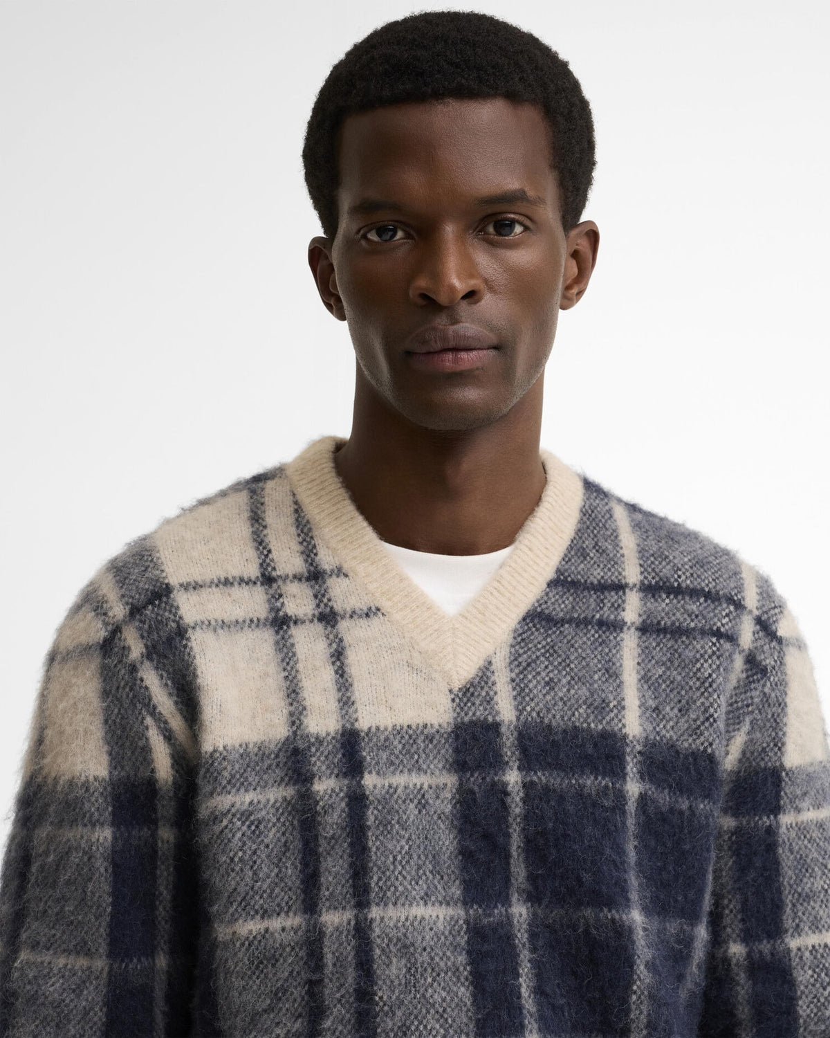 Hunham Tartan V-Neck Jumper - Stone