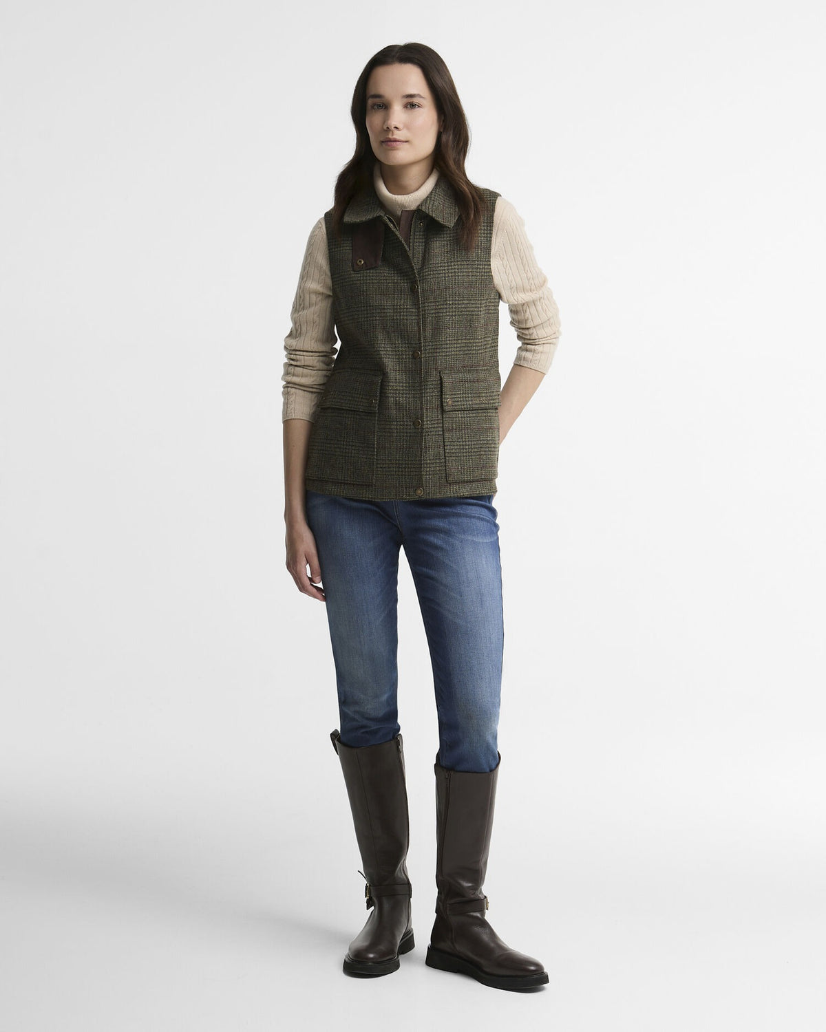 Joyce Wool Gilet - Olive Price Of Wales Check