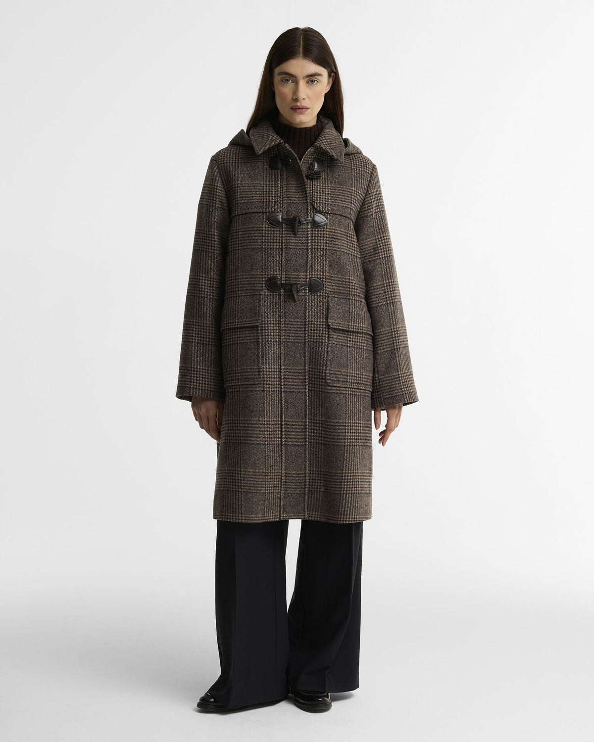 Melody Check Wool Duffle Coat - Prince Of Wales/Ganache
