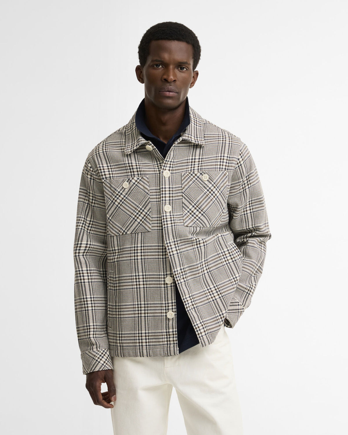 Alderney Houndstooth Overshirt - Whisper White