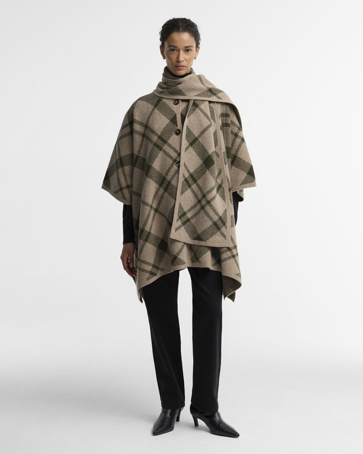 Vienna Tartan Wool-Blend Cape - Warm Trench Multi