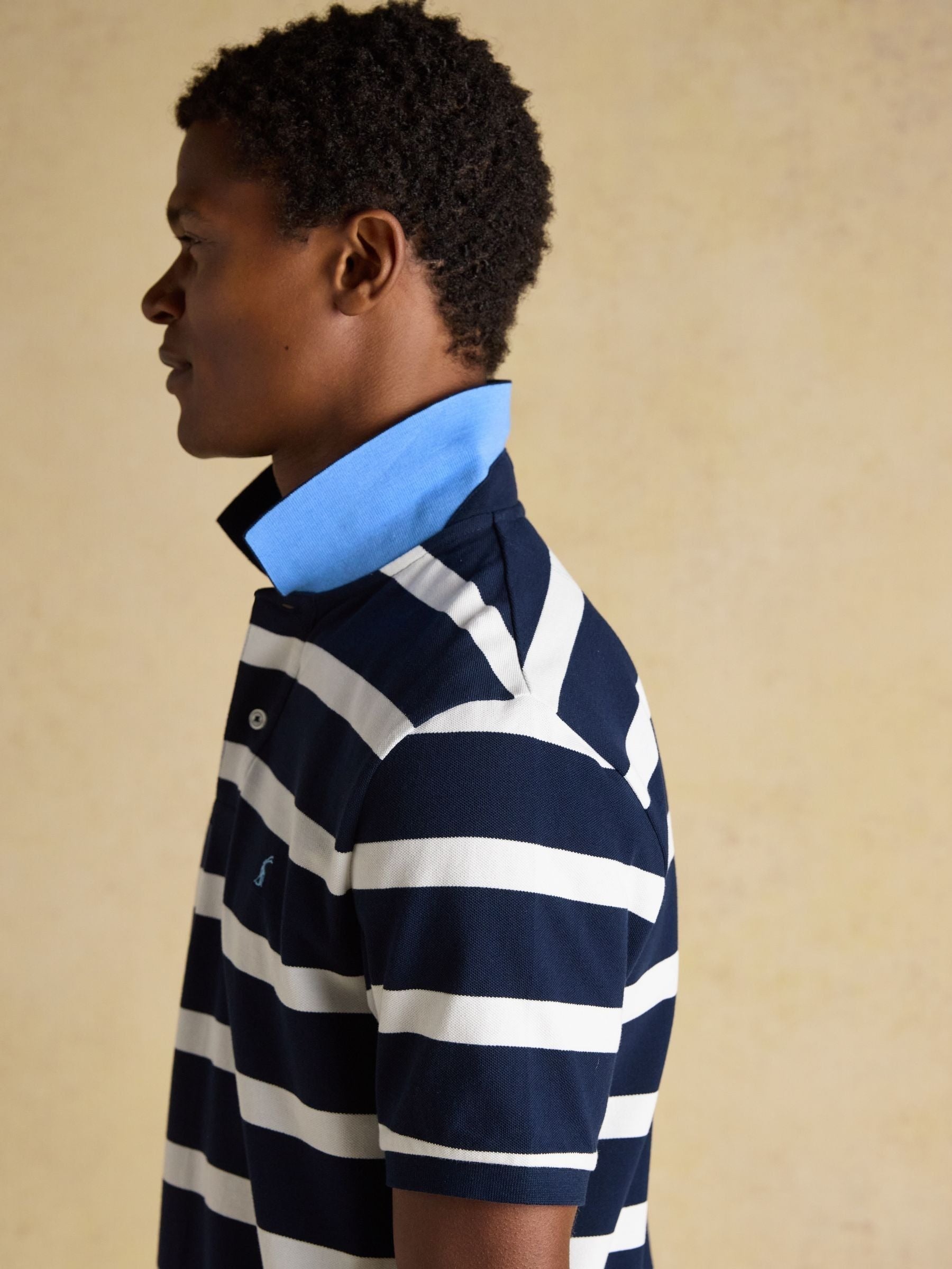 Woody Navy & White Striped Cotton Pique Polo Shirt