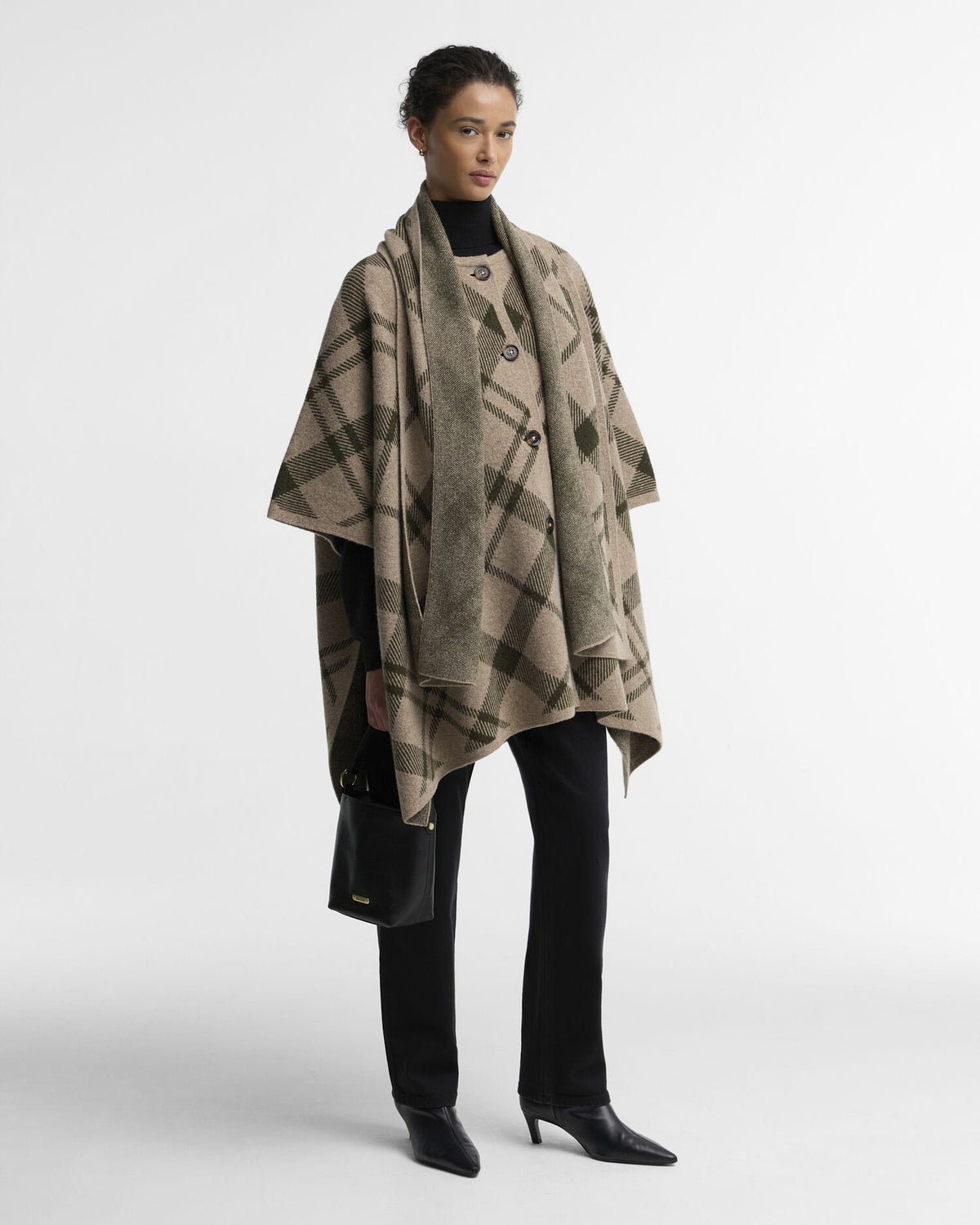 Vienna Tartan Wool-Blend Cape - Warm Trench Multi