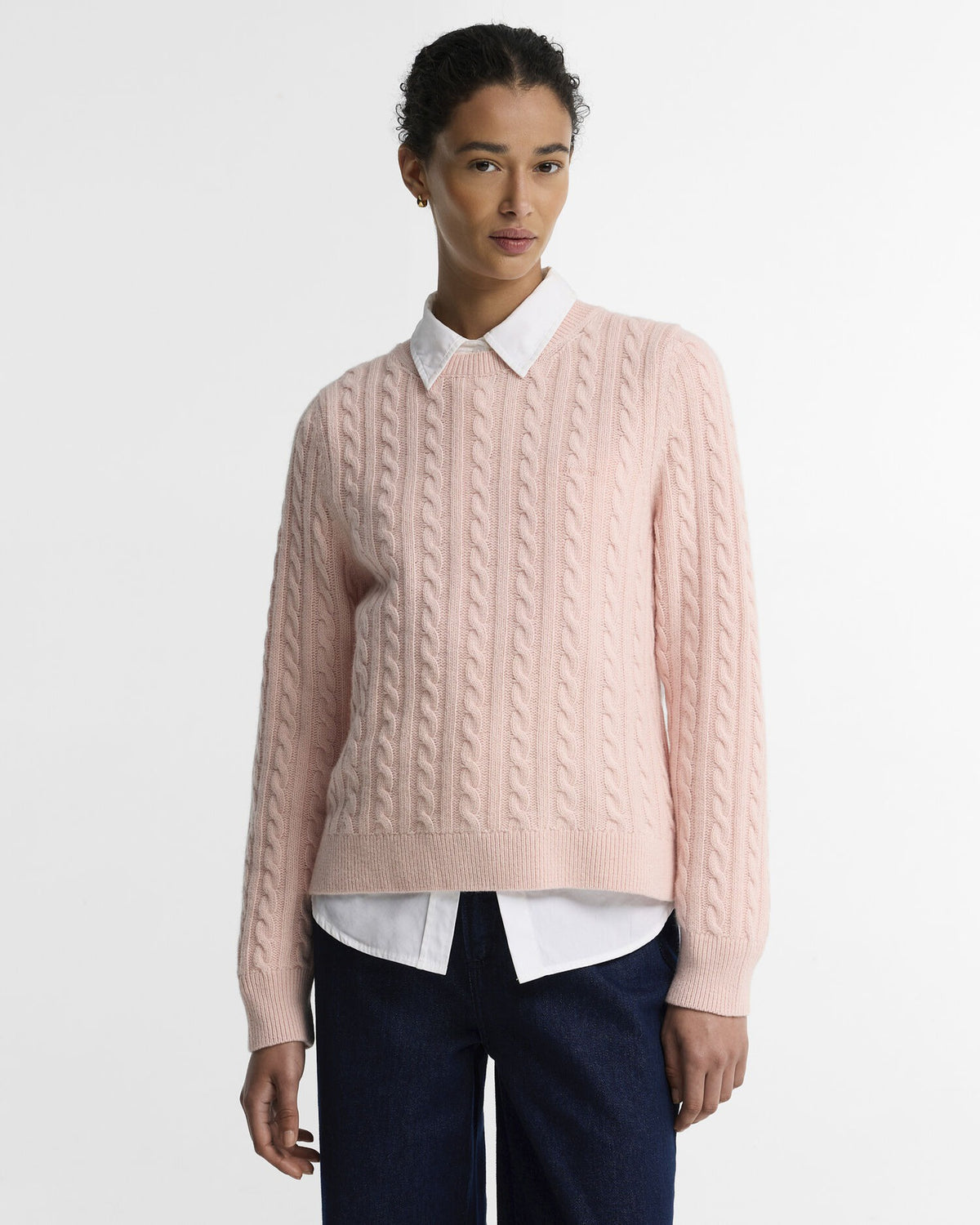 Ashdown Relaxed Wool-Blend Cable-Knit Jumper - Pink Blush