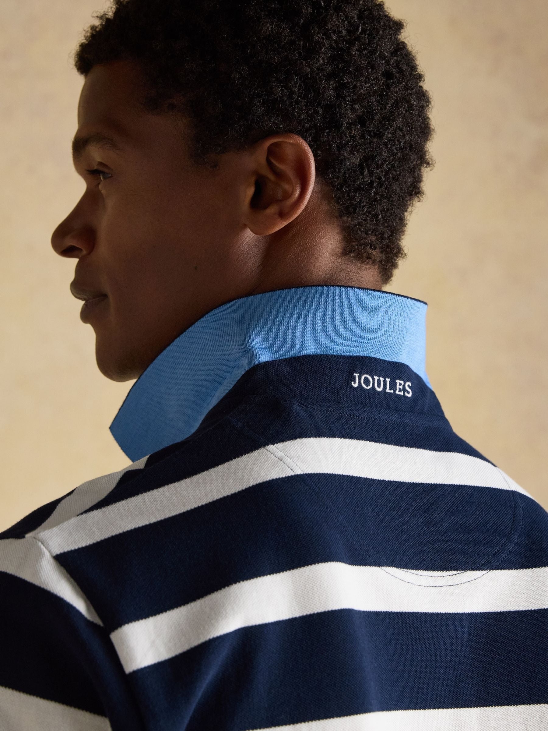 Woody Navy & White Striped Cotton Pique Polo Shirt