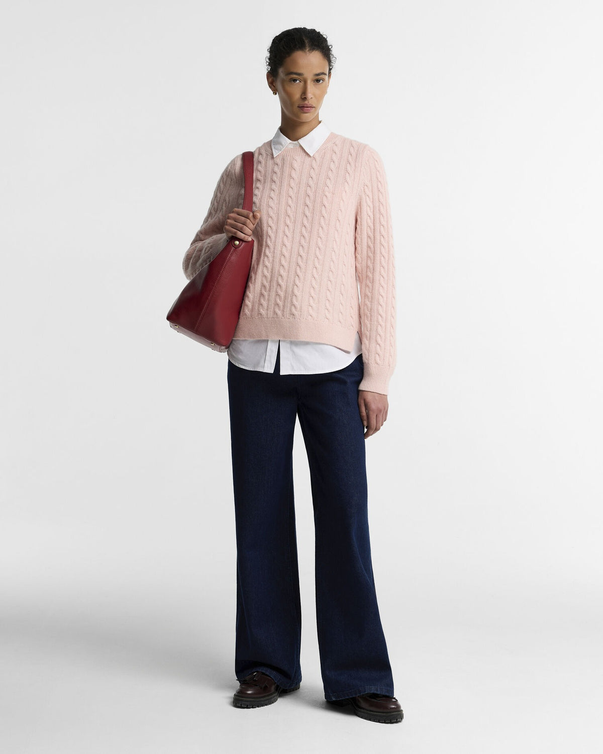 Ashdown Relaxed Wool-Blend Cable-Knit Jumper - Pink Blush