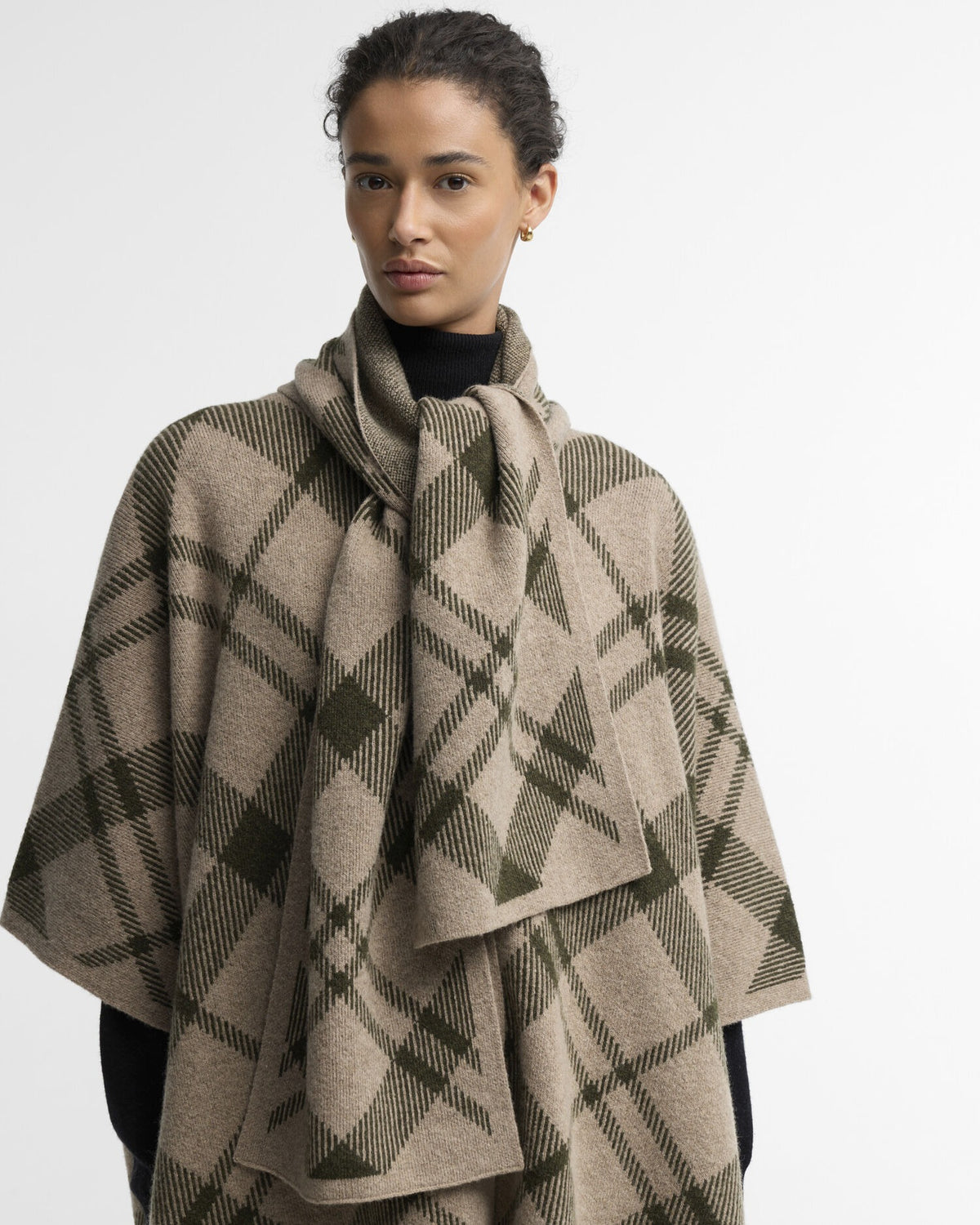 Vienna Tartan Wool-Blend Cape - Warm Trench Multi