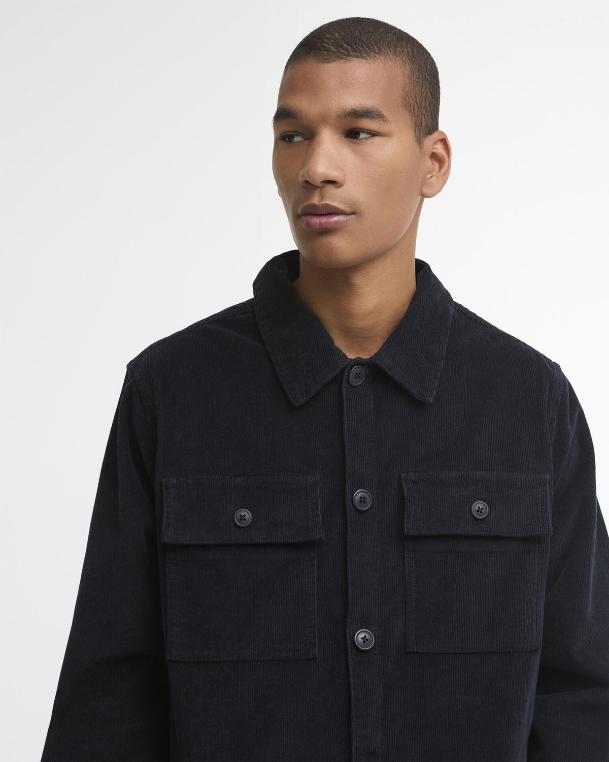 Tartan Trimmed Cord Overshirt - Navy
