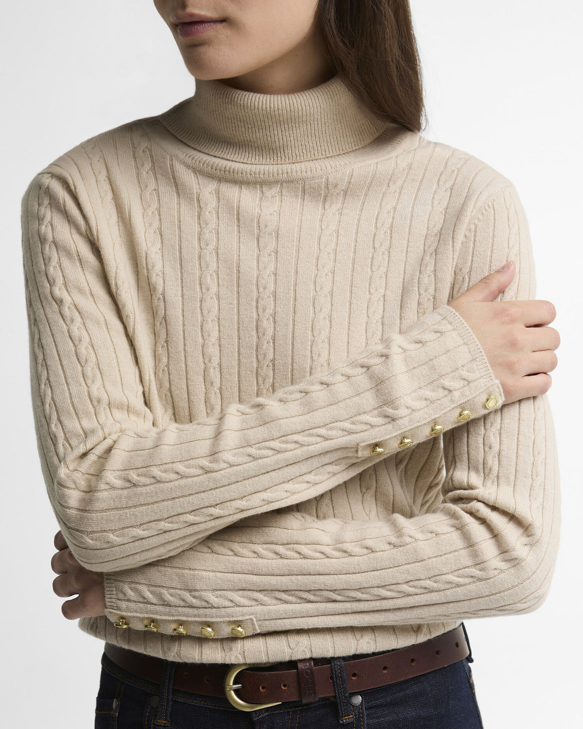 Georgette Cable Knit Rollneck Jumper - Birch