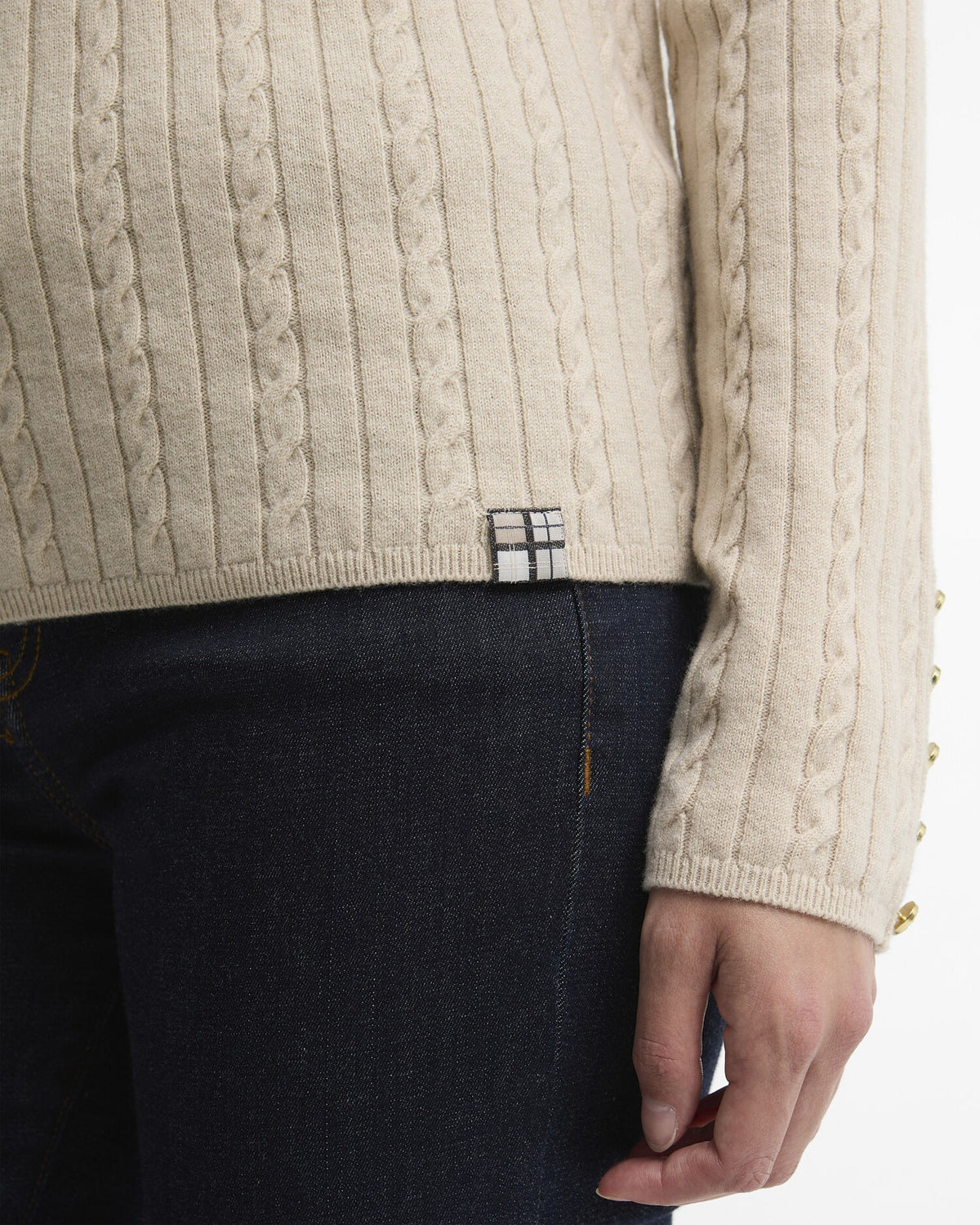 Georgette Cable Knit Rollneck Jumper - Birch