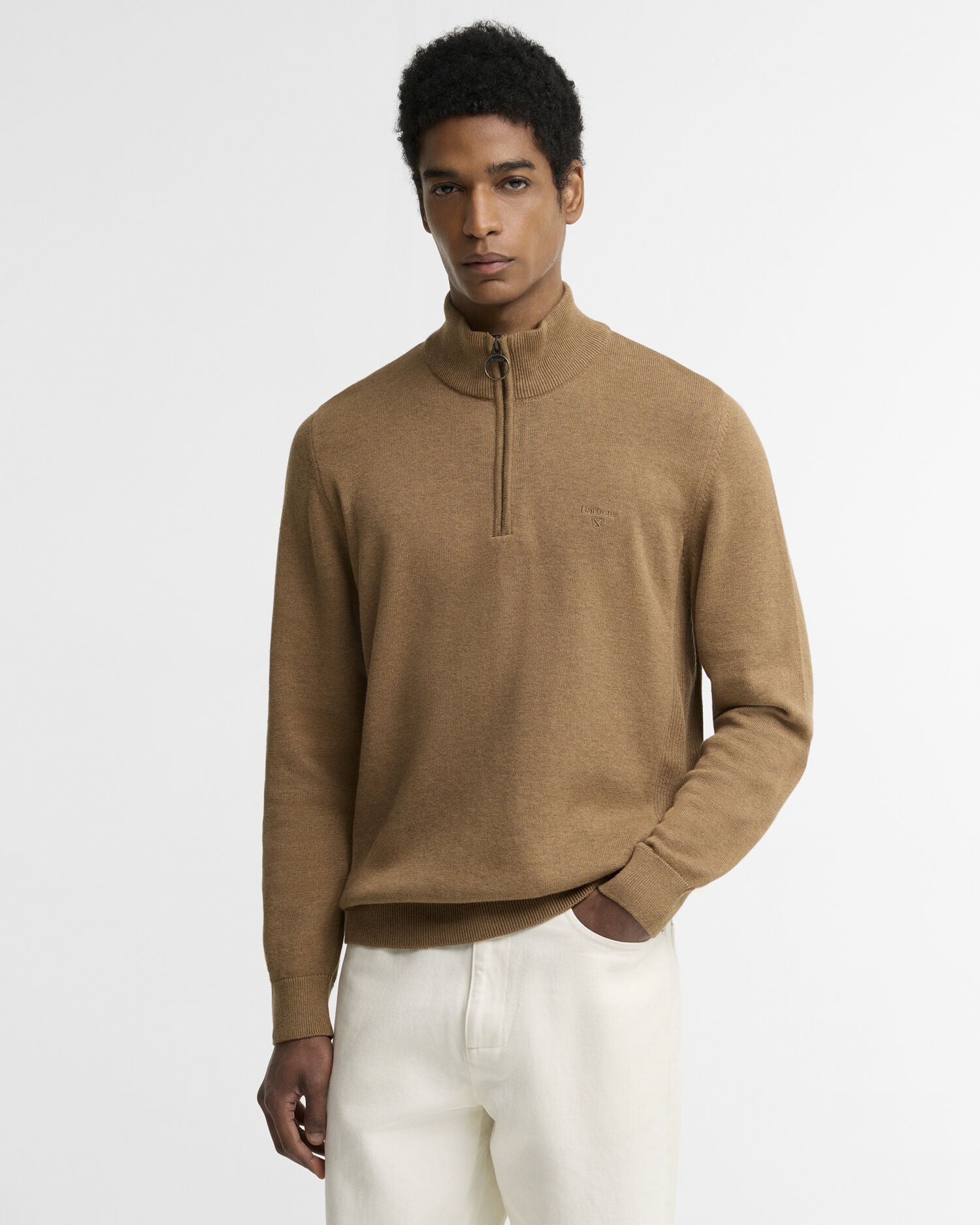 Cotton Quarter-Zip Jumper - Sandstone