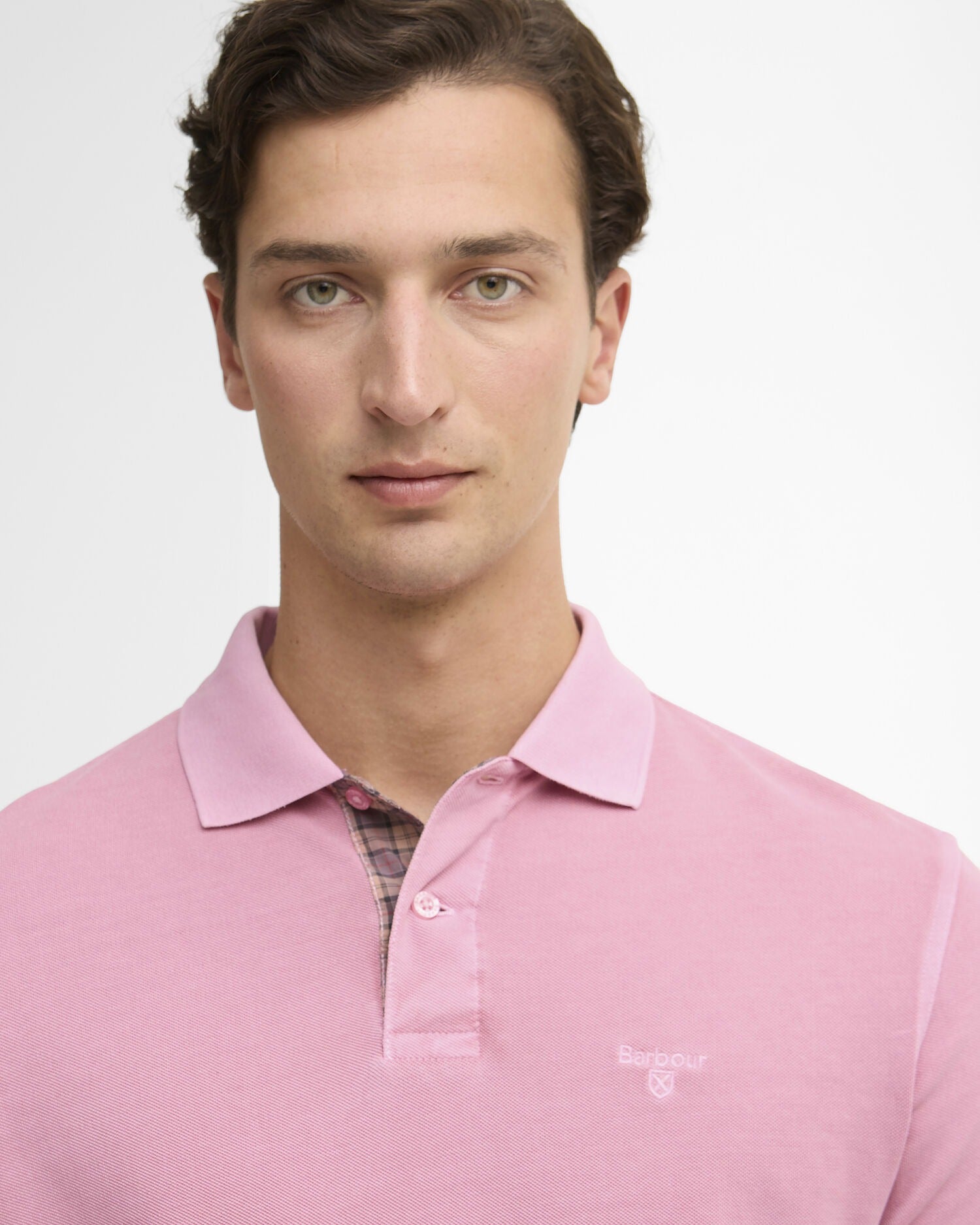 Washed Tartan Tailored Pique Polo - Washed Pink