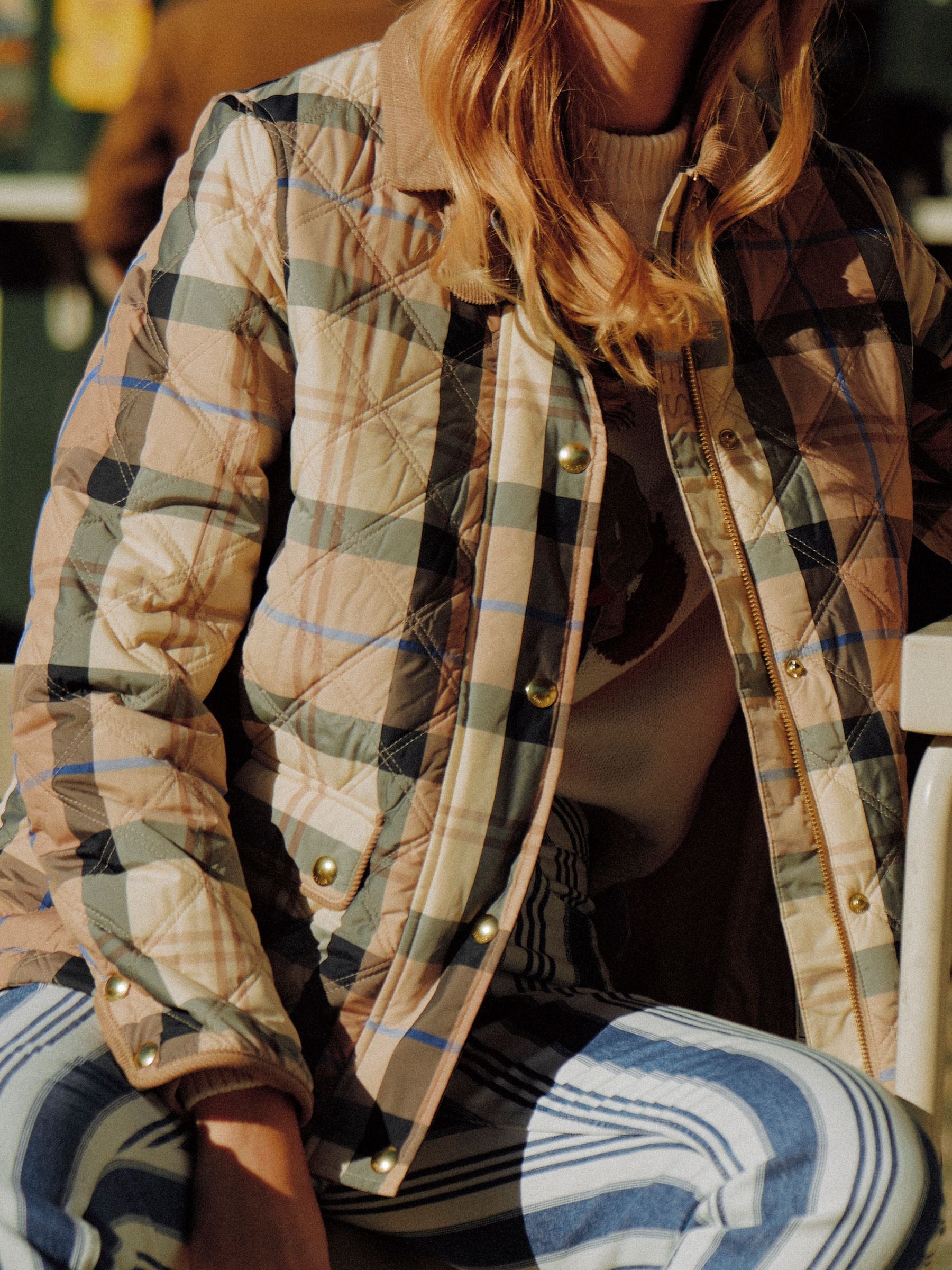 Harrogate Beige Check Showerproof Diamond Quilted Jacket