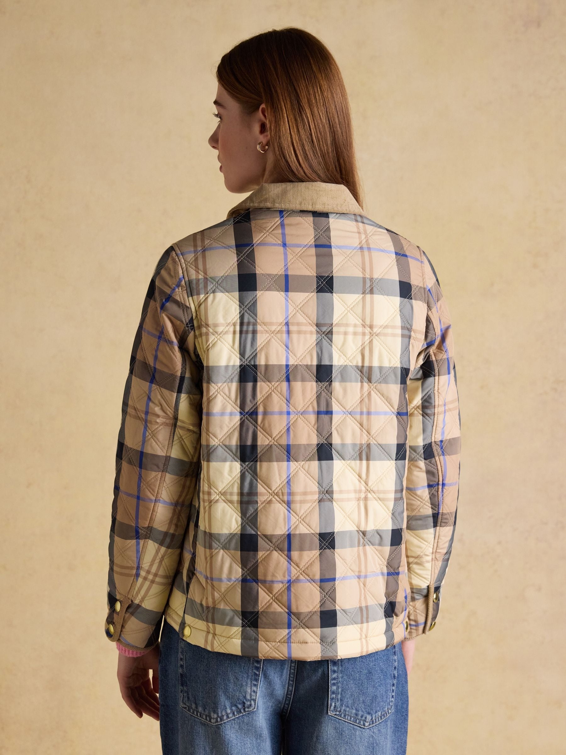 Harrogate Beige Check Showerproof Diamond Quilted Jacket