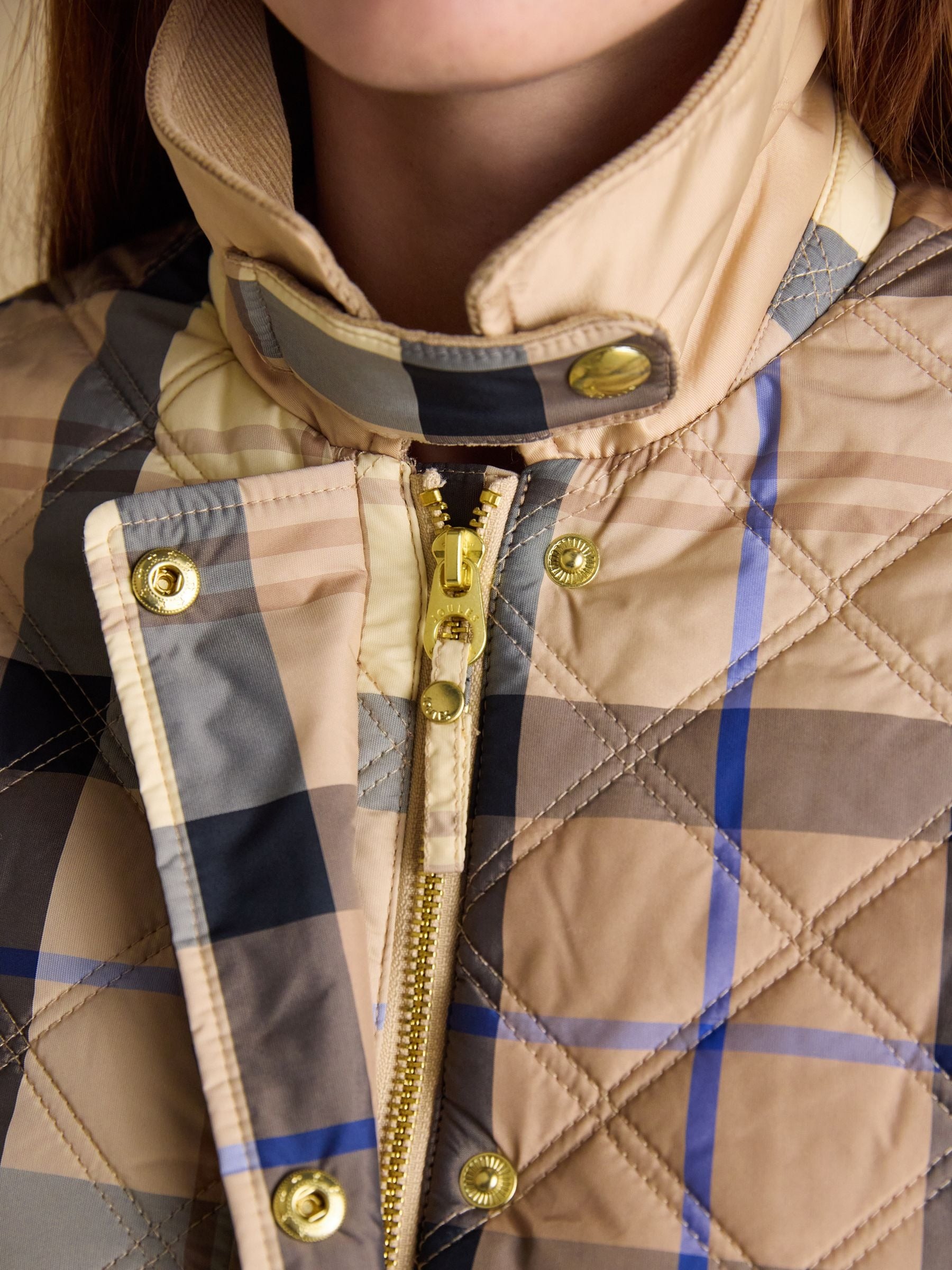 Harrogate Beige Check Showerproof Diamond Quilted Jacket