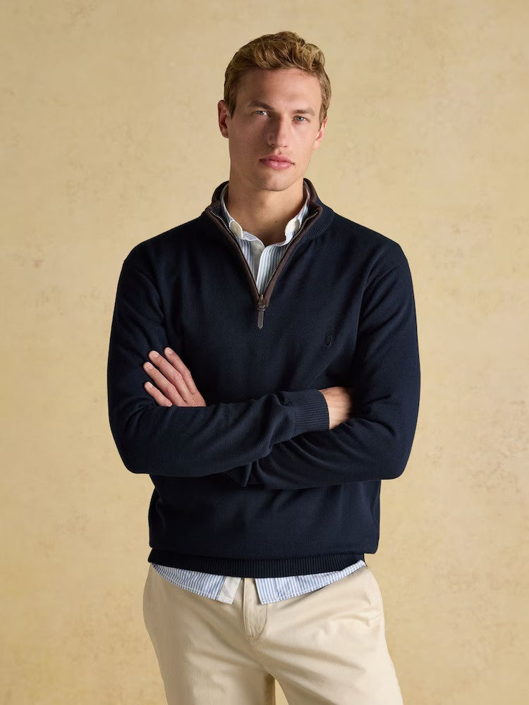 Hillside Navy Blue Quarter Zip Knitted Jumper