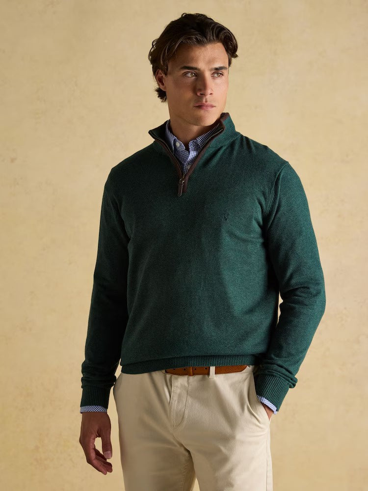 Hillside Dark Green Quarter Zip Knitted Jumper