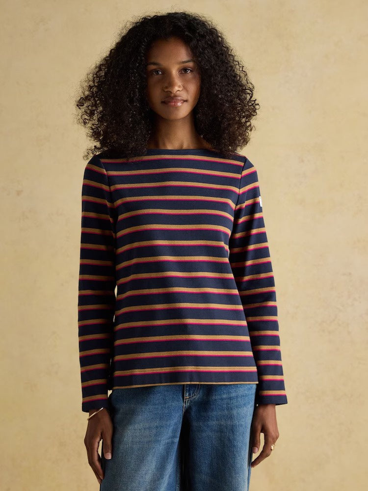 Harbour Tan/Navy Boat Neck Breton Top