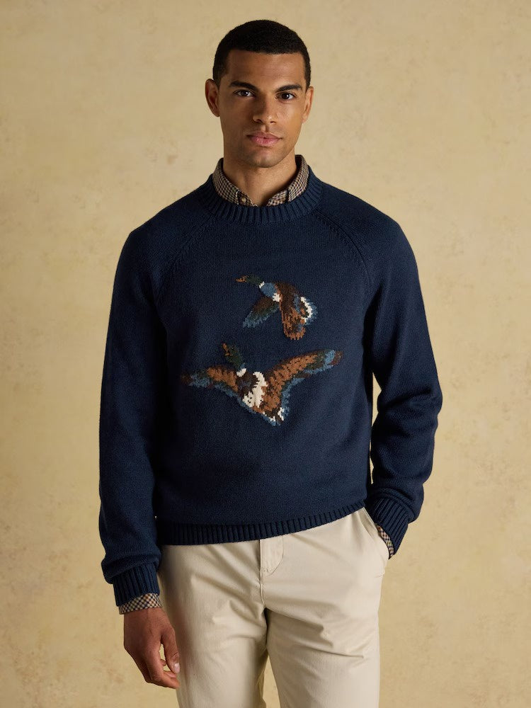 Duck Intarsia Blue Crew Neck Jumper
