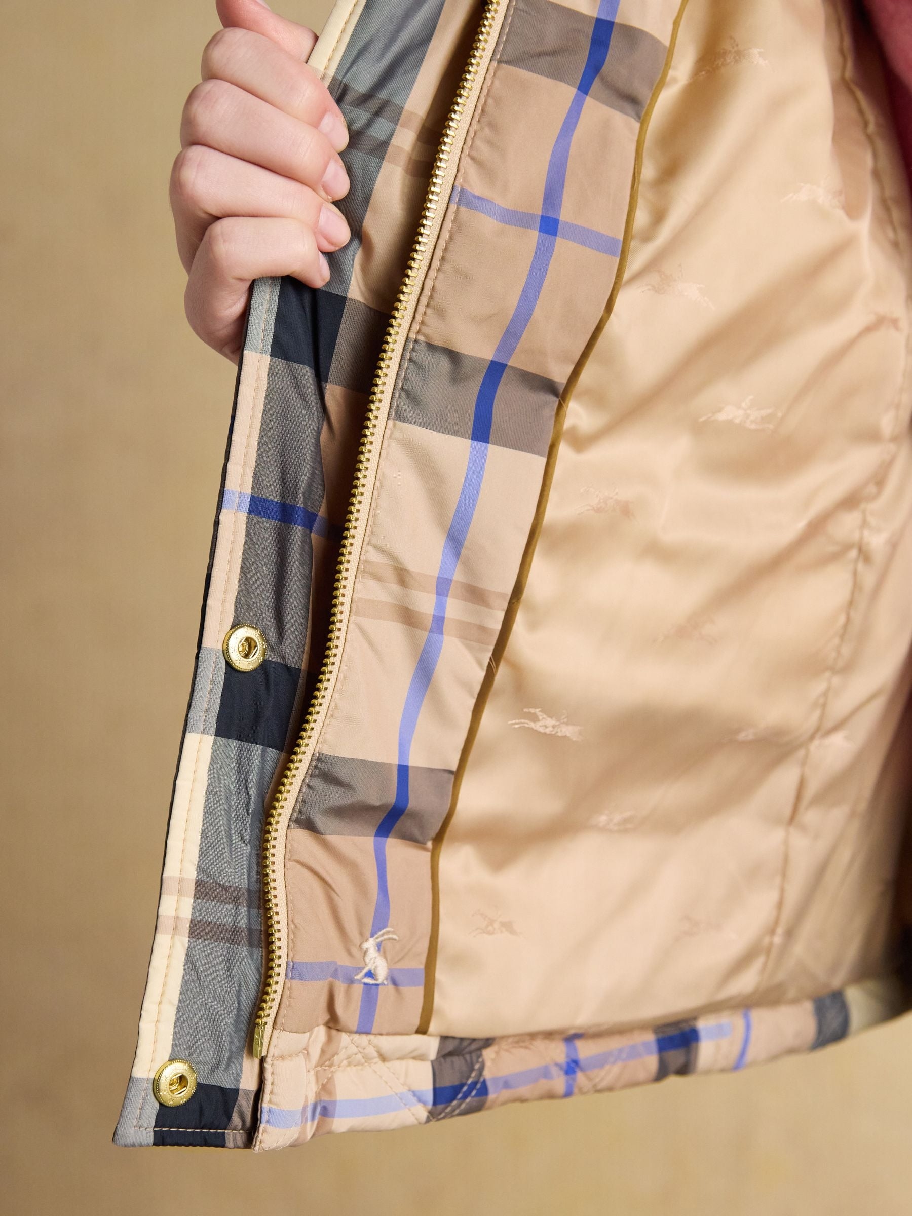 Harrogate Beige Check Showerproof Diamond Quilted Jacket