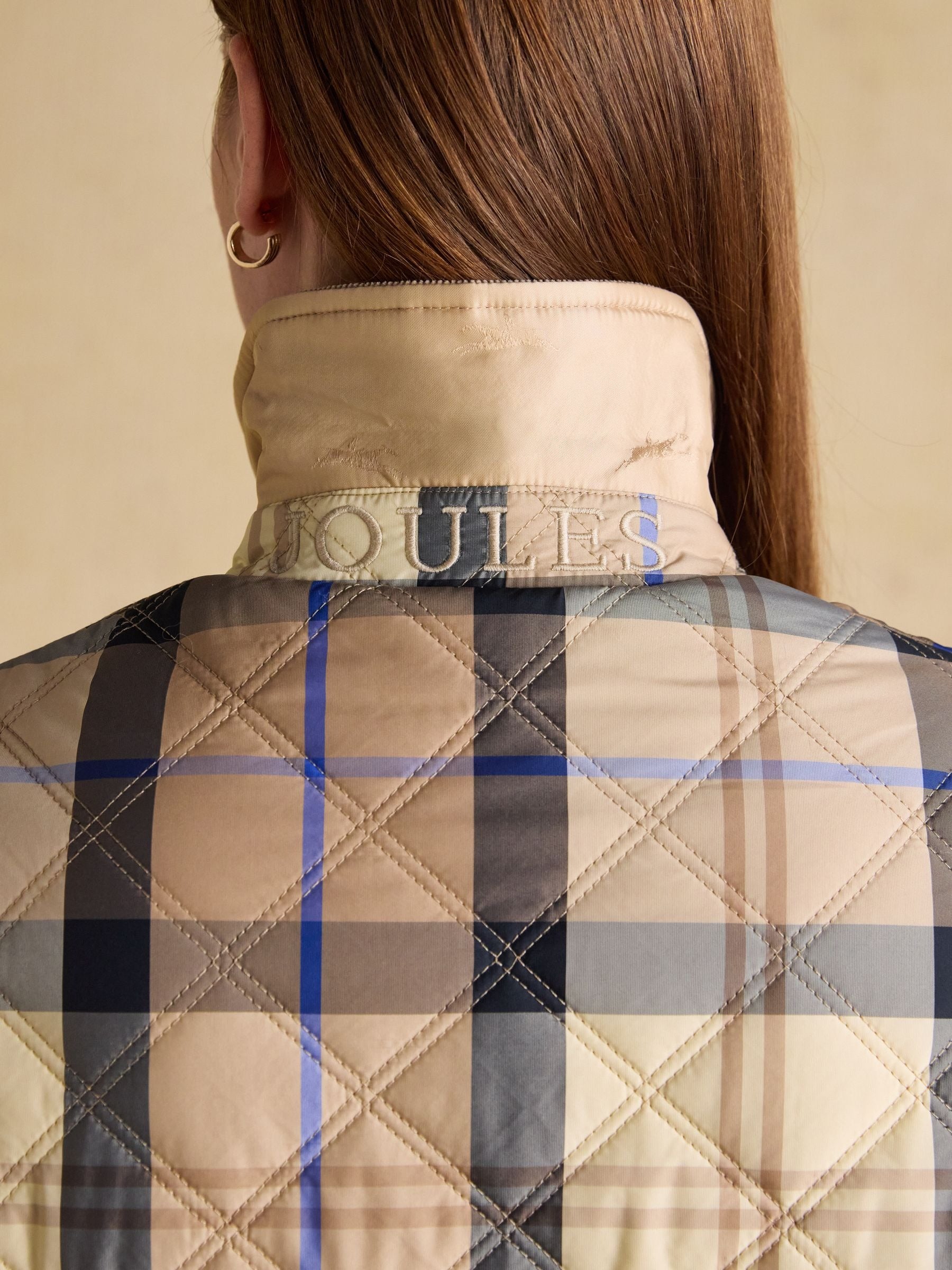 Harrogate Beige Check Showerproof Diamond Quilted Jacket