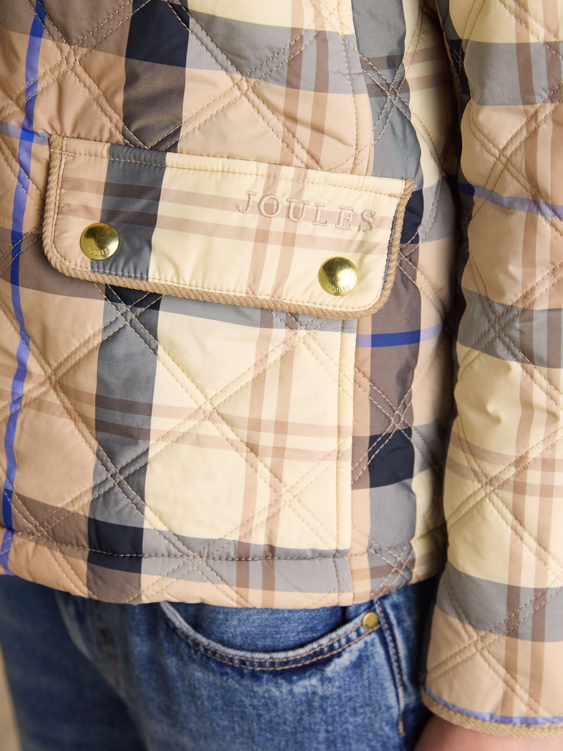 Harrogate Beige Check Showerproof Diamond Quilted Jacket