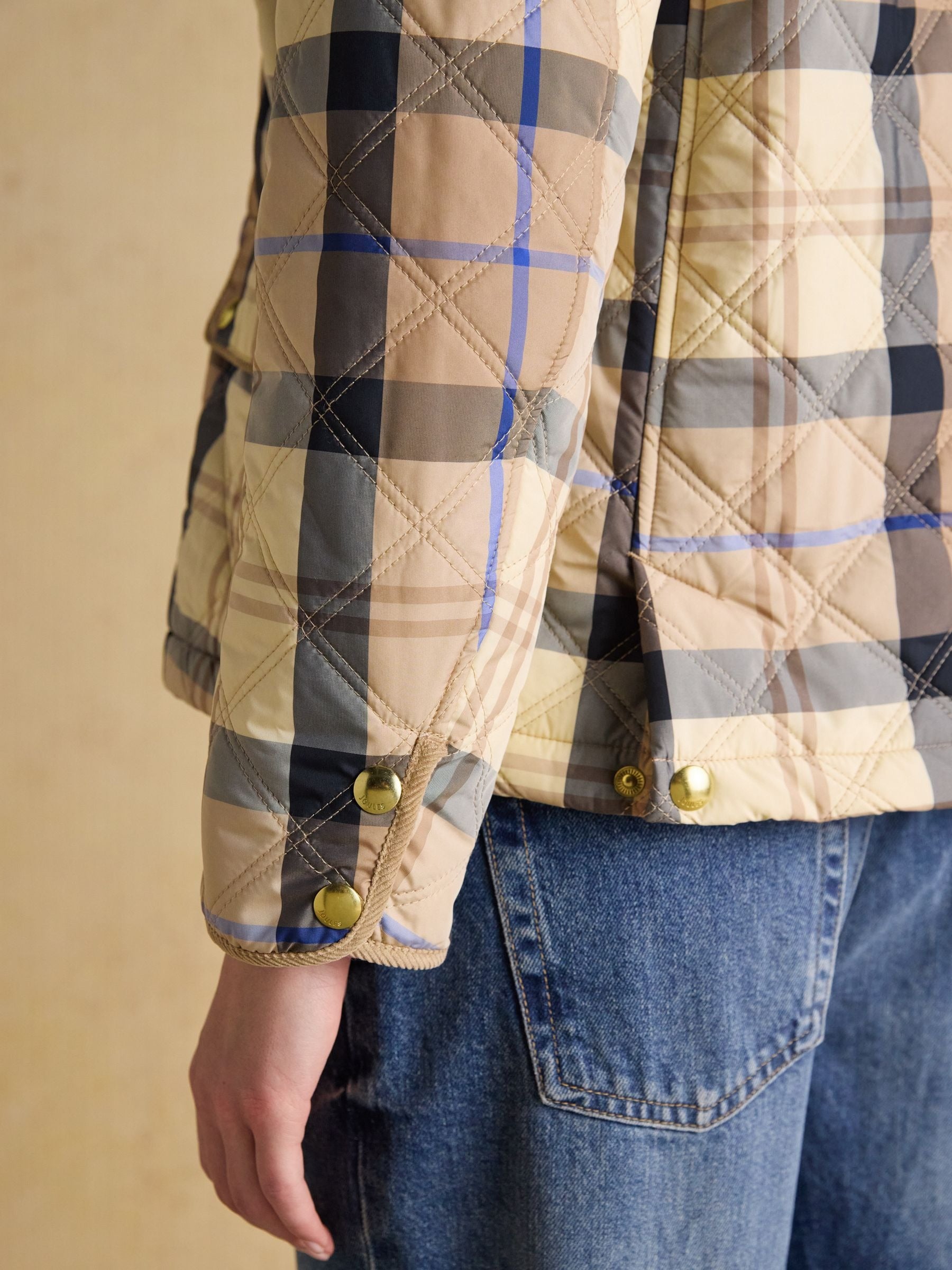 Harrogate Beige Check Showerproof Diamond Quilted Jacket