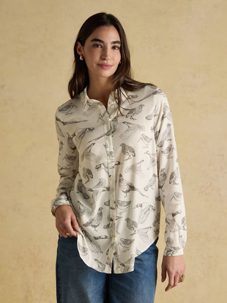 Elvina Bird print White Relaxed Fit Shirt