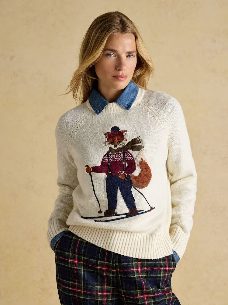 Jonty Skiing Intarsia Cotton-Rich Crew Neck Jumper