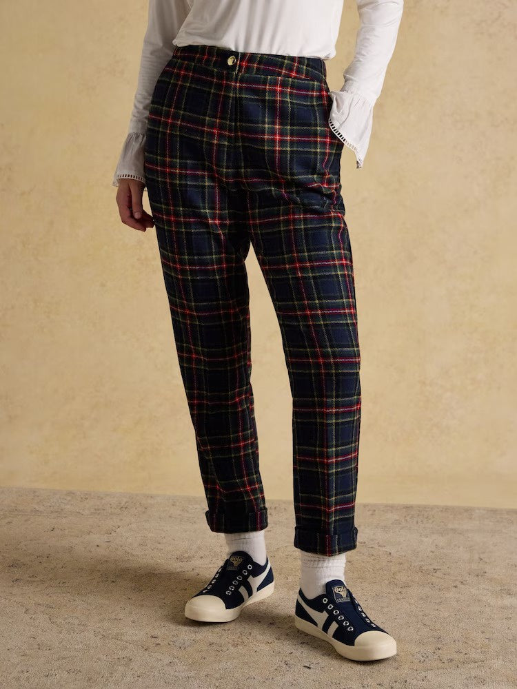Cora Navy Check Tapered Tweed Trouser
