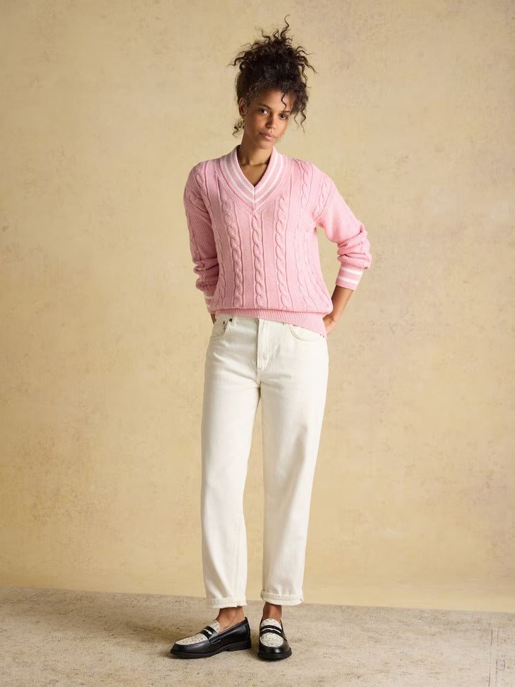 Pink Cable Knit Cricket Cotton Jumper