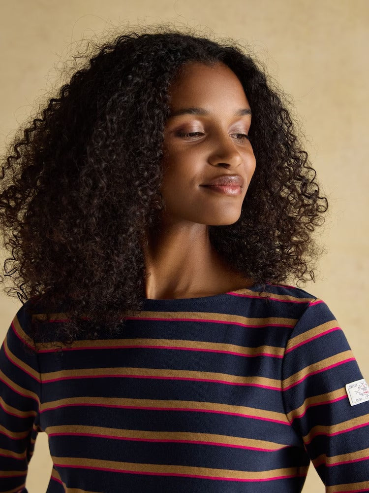 Harbour Tan/Navy Boat Neck Breton Top
