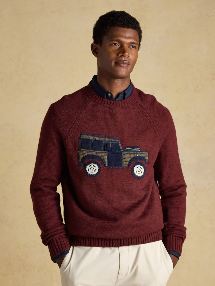 4x4 Burgundy Red Intarsia Crew Neck Jumper