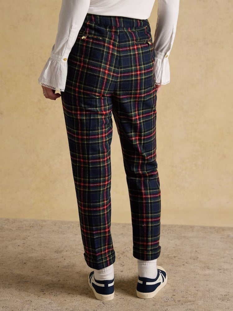 Cora Navy Check Tapered Tweed Trouser